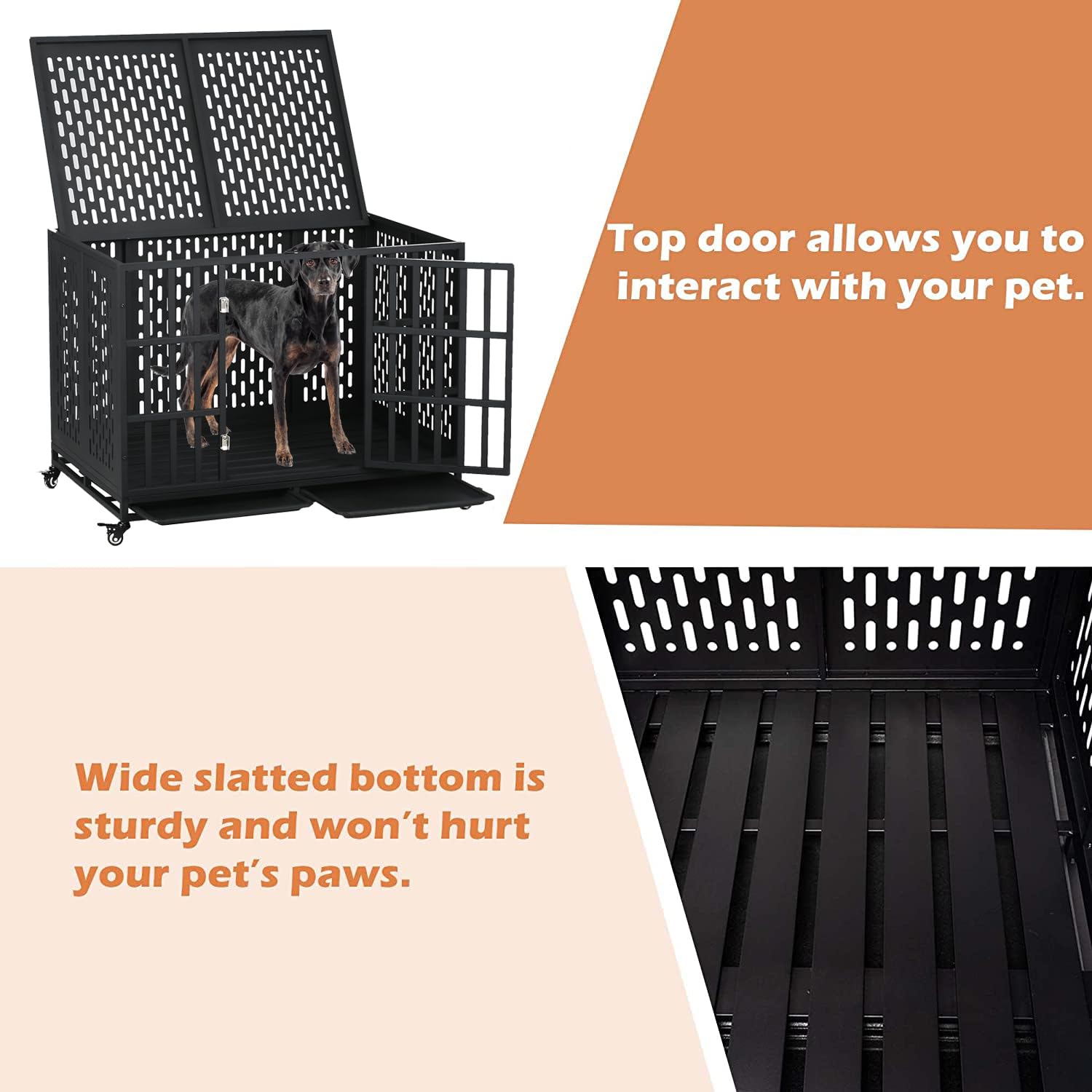 44 Indestructible Heavy Duty Dog Crate, High Anxiety Impact Chewproof Strong Cage for Medium Large Dogs, Double Door Indoor St