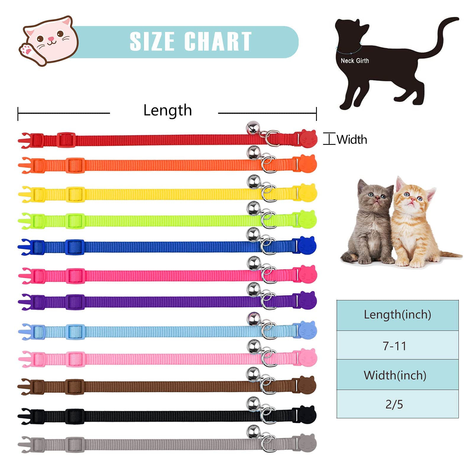 Uteuvili 12 Pcs Breakaway Cat Collars With Bell Colorful Soft Safety Buckle Cat Collars Adjustable Breakaway Kitten Collars Safe