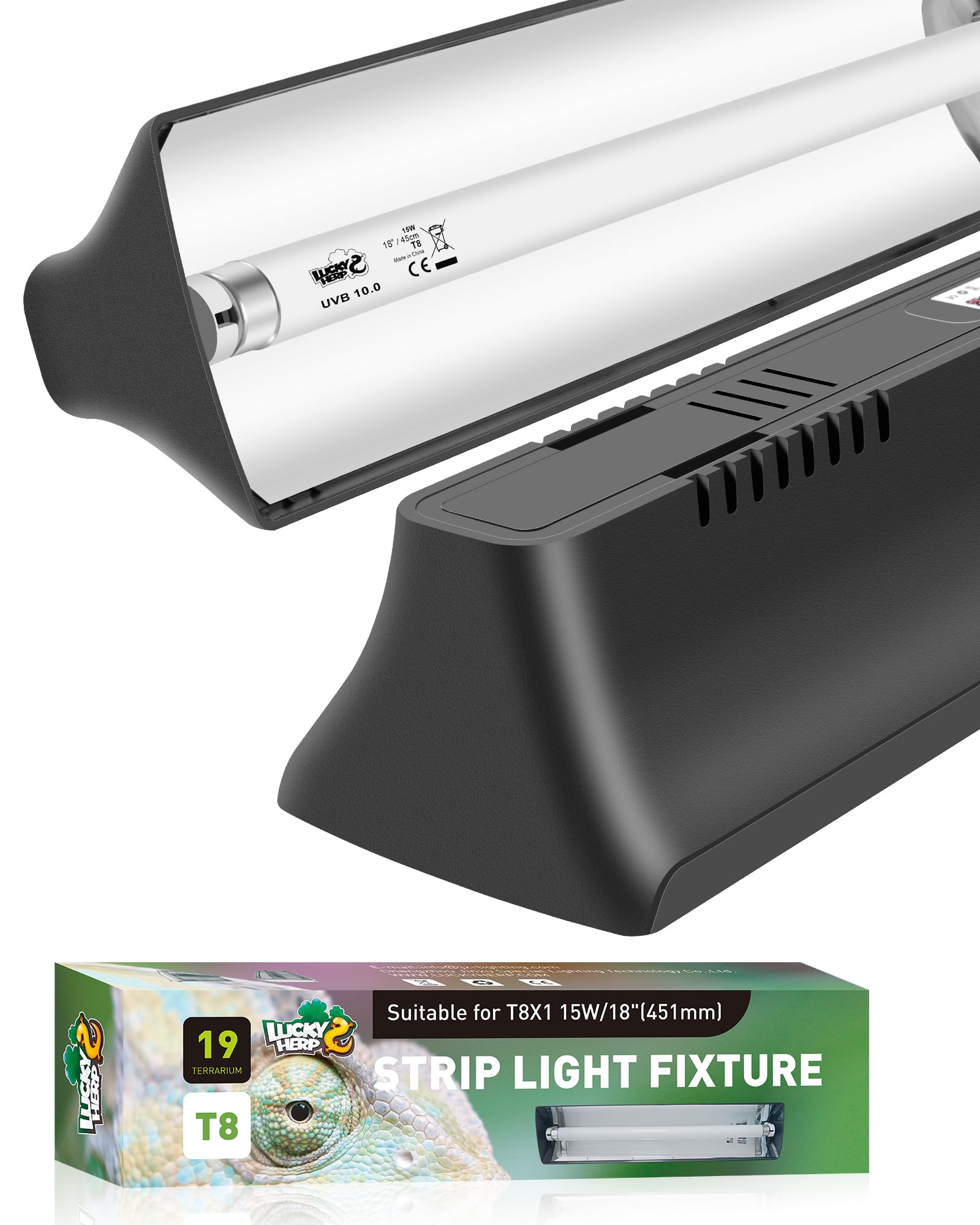 Lucky Herp T8 Reptile Light Fixture Combo Kit 15W (New Upgrade), Uvb Reptile Light Fixture With Desert Uvb 10.0 18'' Fluorescent