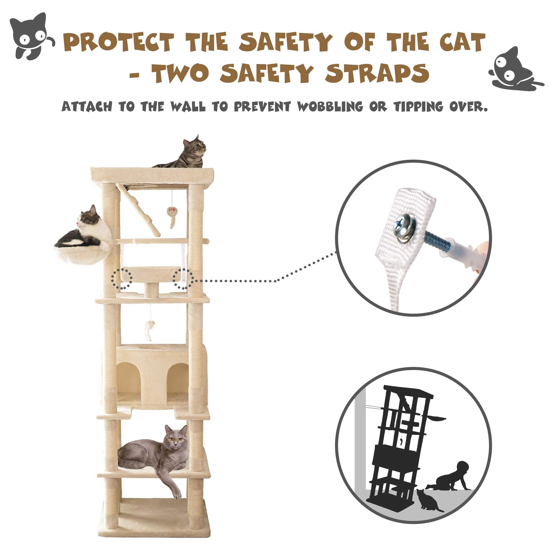 Mwpo 74.8 Inches Large Cat Tree With Sisal-Covered Scratching Posts & Condo, Tall Cat Tower Entertainment Playground Furniture F