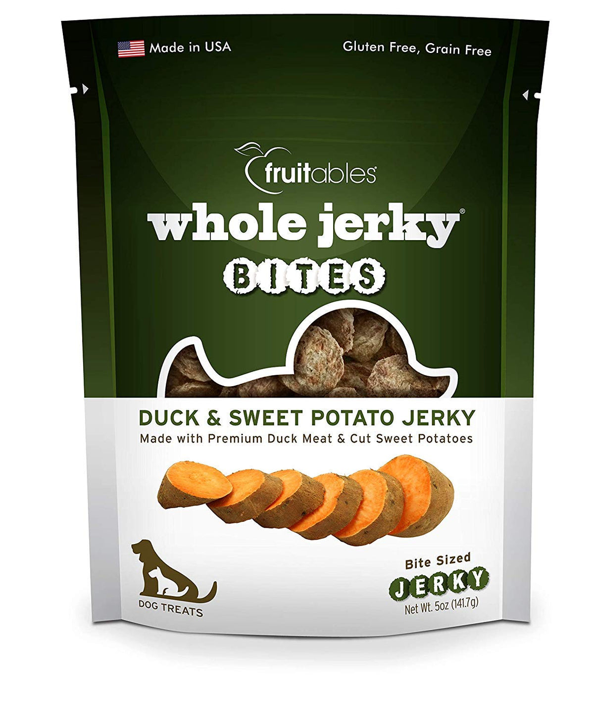Fruitables Small Dog Treats - Whole Jerky Bites - Healthy Treats - Duck & Sweet Potato Flavor - 5 Ounces