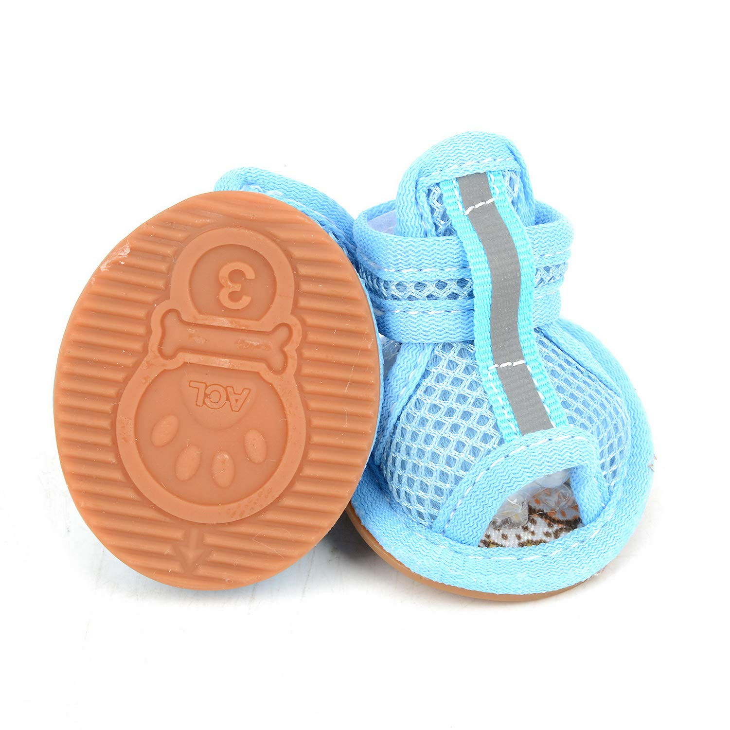 Zunea Summer Dog Shoes For Hot Pavement Breathable Mesh Sandals Puppy Anti Slip Paw Protectors Adjustable Reflective For Boys Girls Pet Small Dog Cat Chihuahua Blue 3#