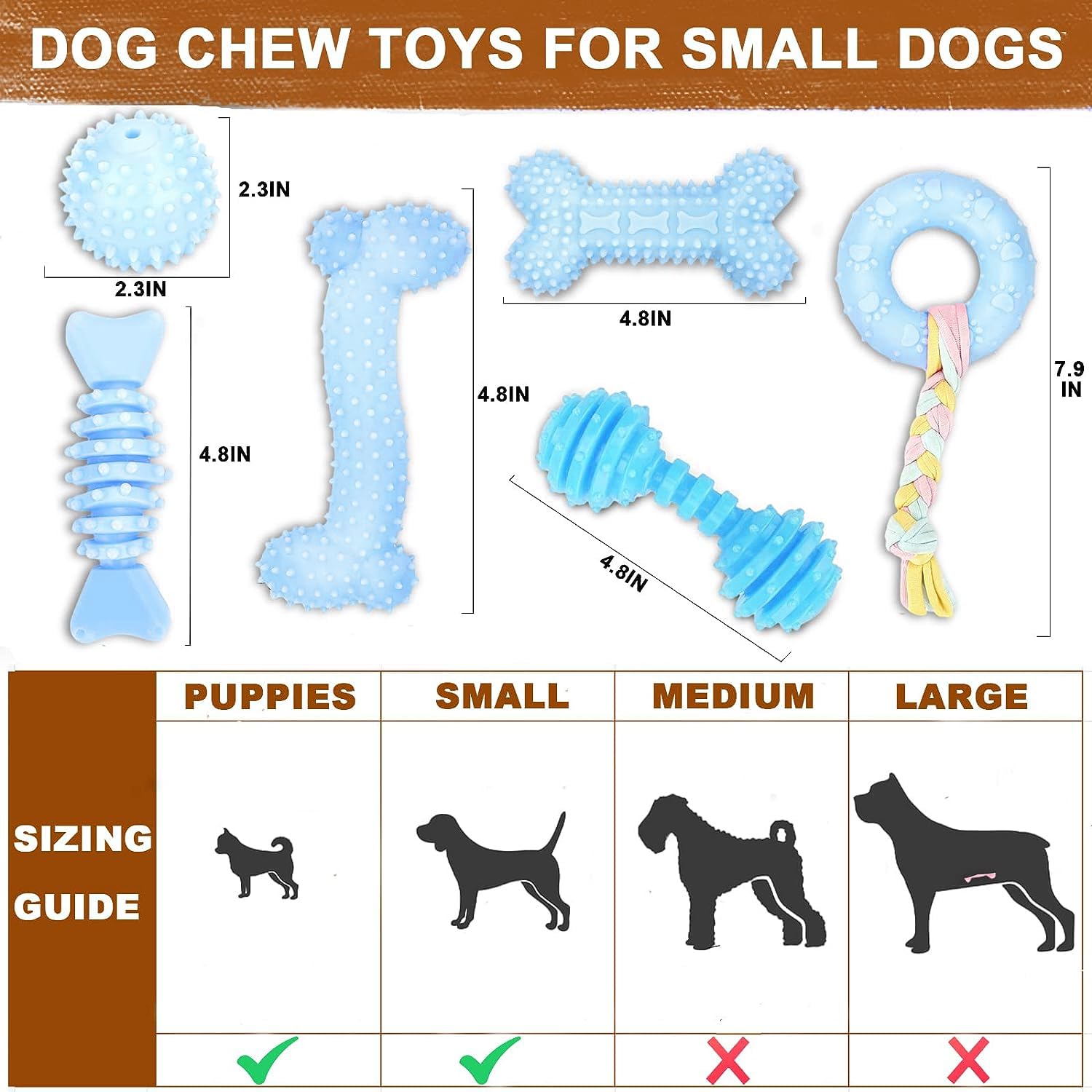 Cgbd Puppy Toys, 6 Pack Dog Chew Toys For Puppy, Cute Blue Small Dog Toys, Teething Toys For Puppies, Soft Durable Interactive Chew Toy For Small Dogs