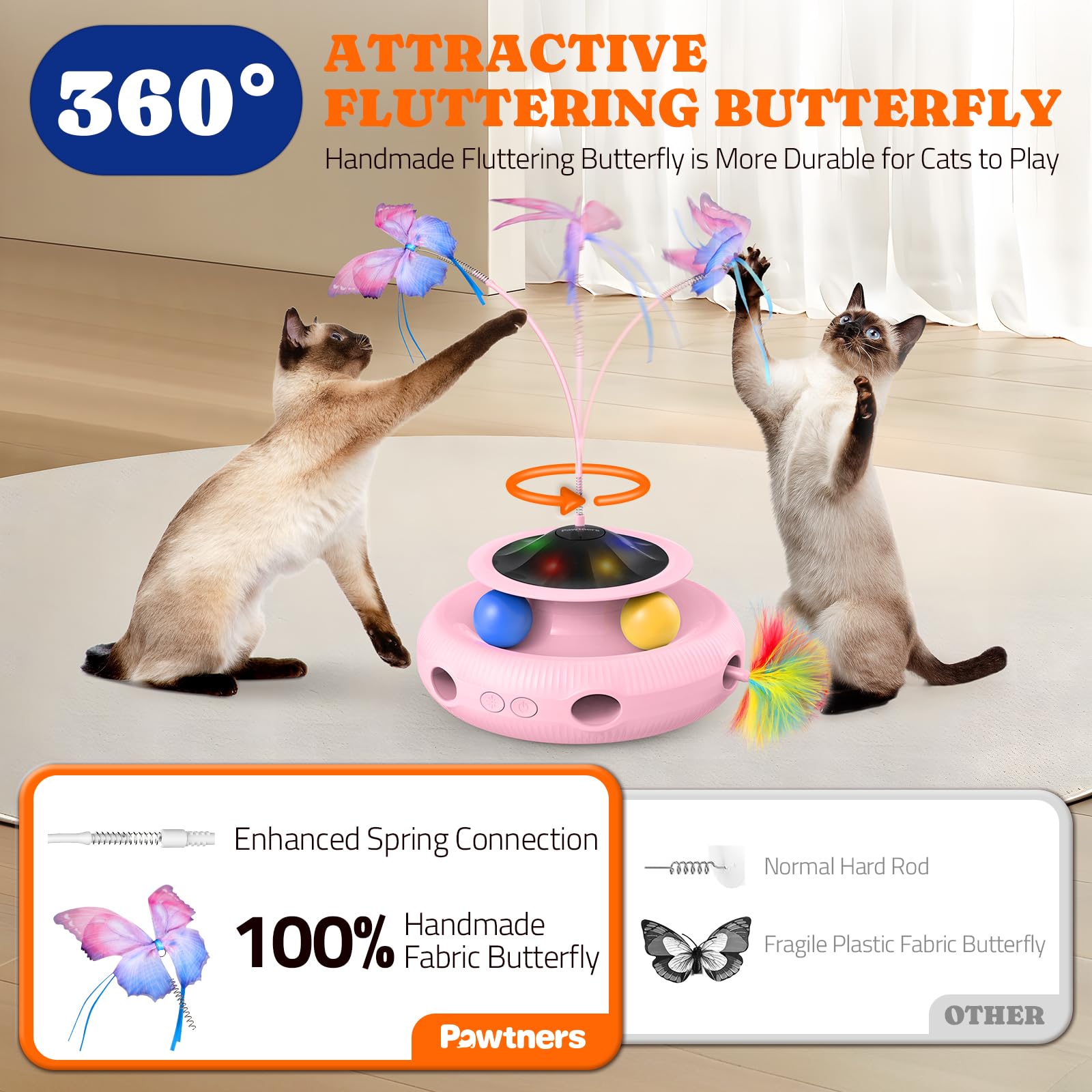 Interactive Cat Toy: 4 In 1 Automatic Cat Toy For Indoor Cats, Electric Kitten Toy With Rechargeable Battery, Self Play Kitty To