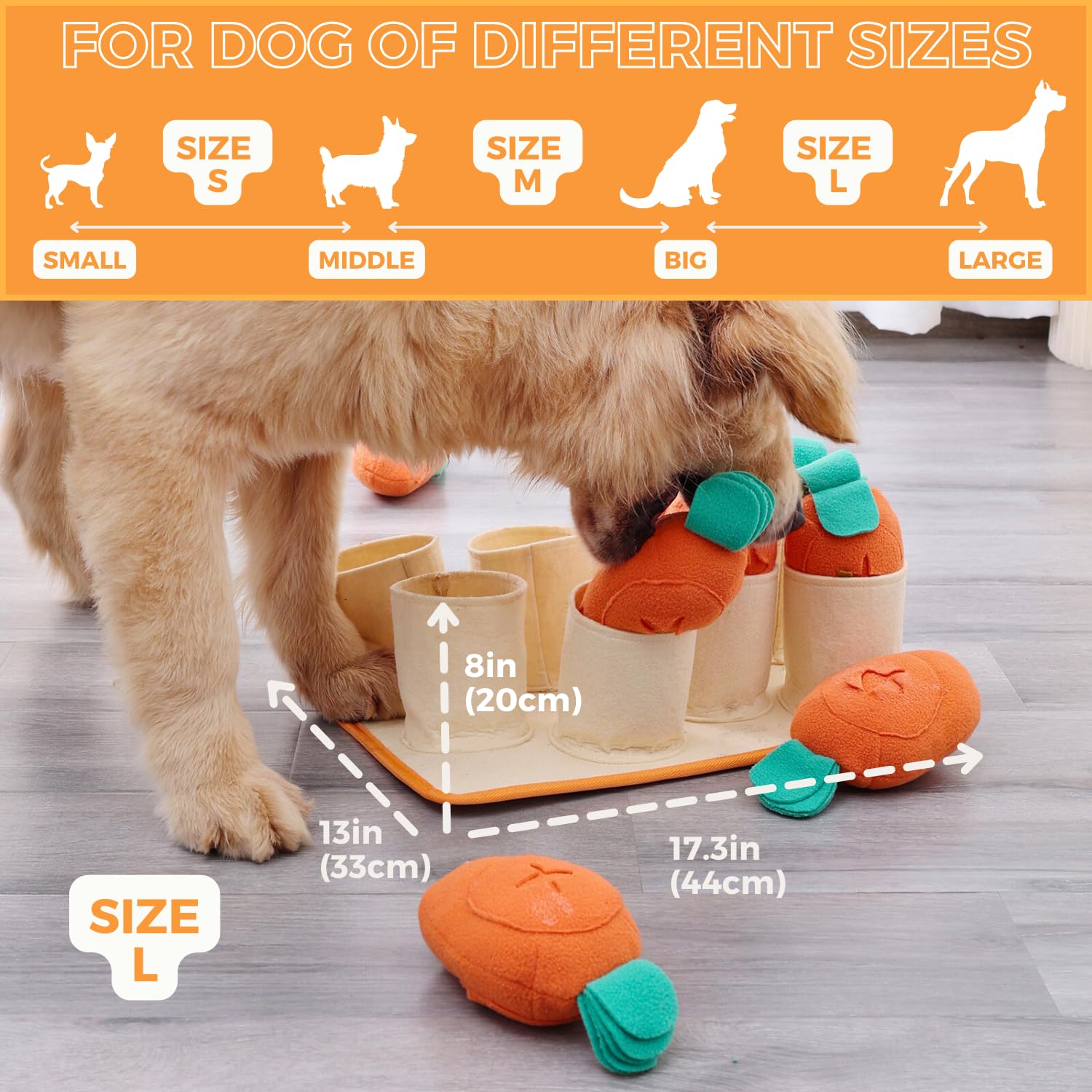 Boredom Buster For Medium & Large Dog, Interactive Treat Puzzle Rug, Slow Feeder Mat With Squeaky Carrots, 20-40 Mins Self-Enter