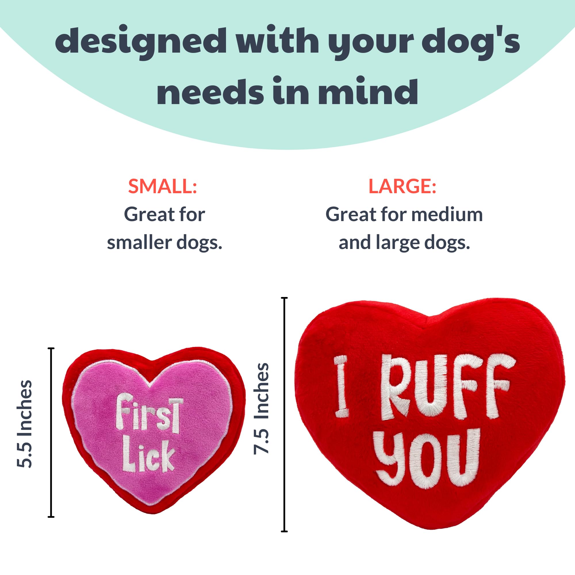 Huxley & Kent For Dogs - First Lick Heart (Small) - Double Sided Valentine'S Day Power Plush Funny Dog Toy With Squeaker - Fun,