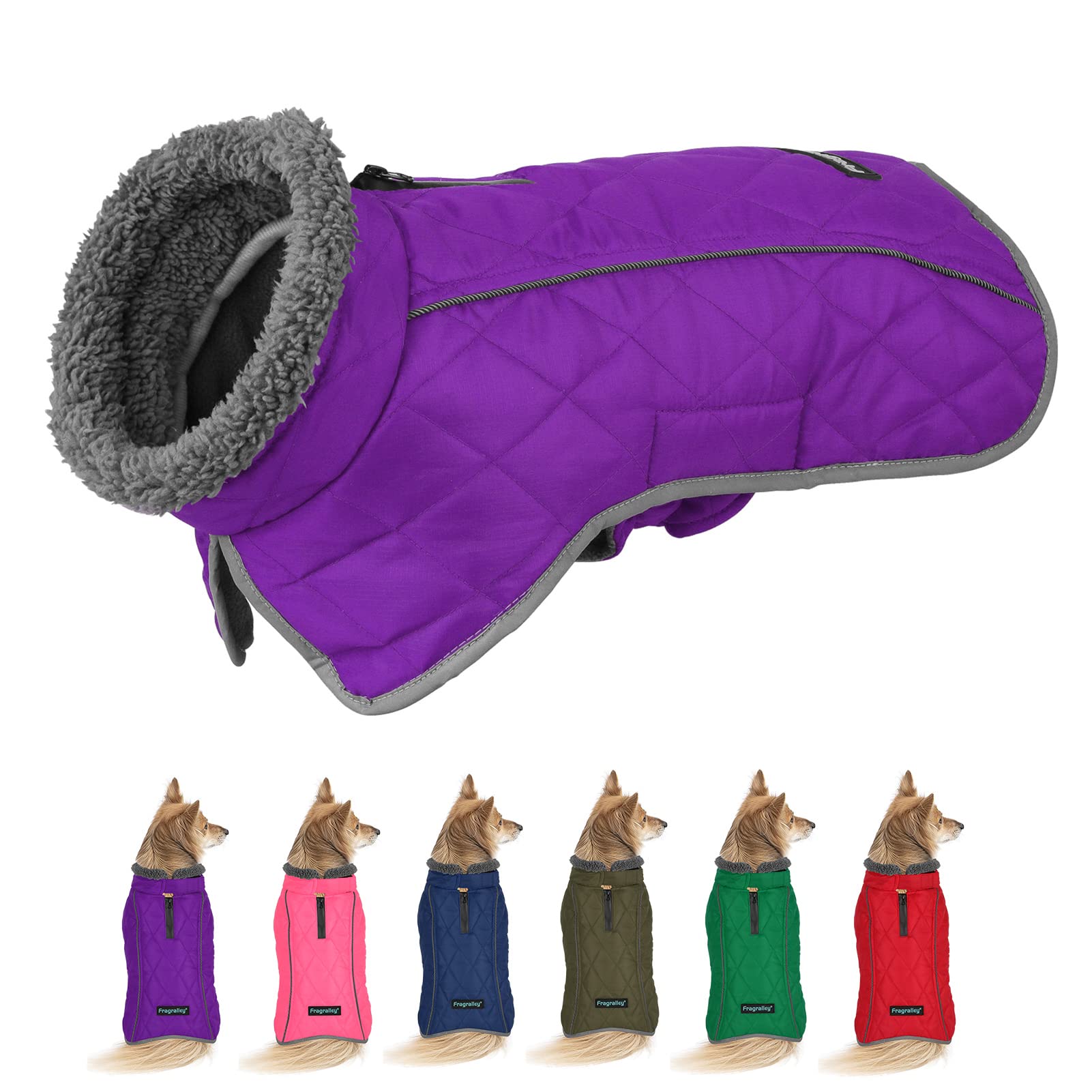 Fragralley Dog Winter Coat Jacket, Windproof Waterproof Dogs Coat, Adjustable Dog Jackets For Dogs, Turtleneck Clothes Doggie Co