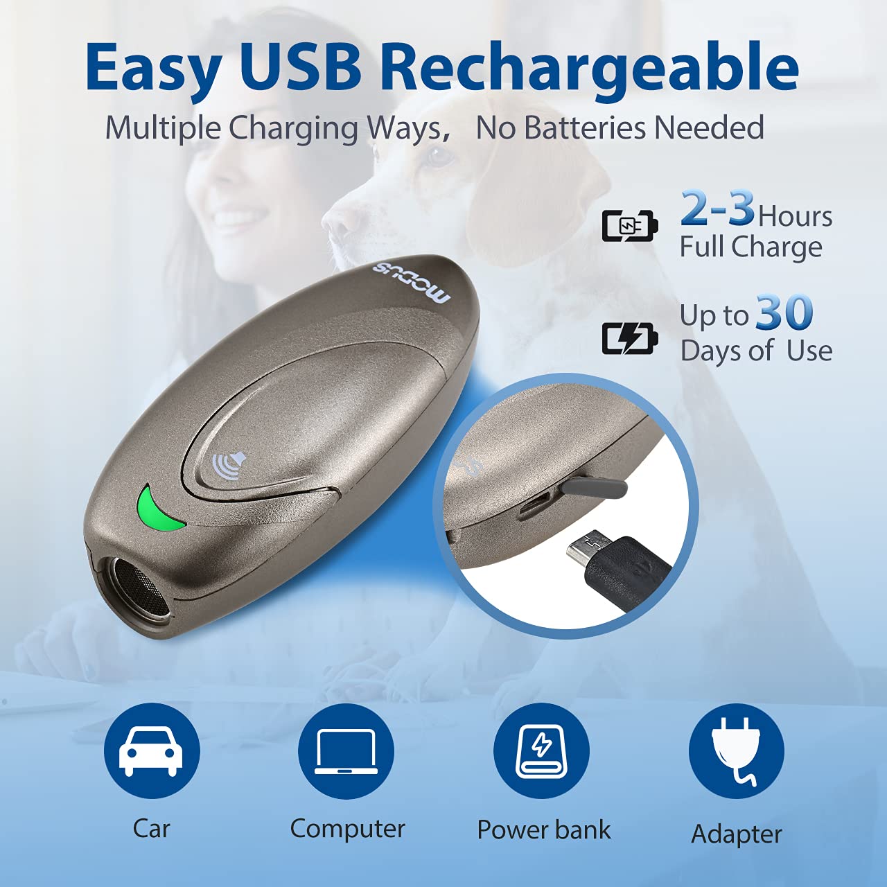 Modus Ultrasonic Dog Barking Deterrent, 2-In-1 Dog Training And Bark Control Device,Bark Collar Alternative Anti-Barking Device,