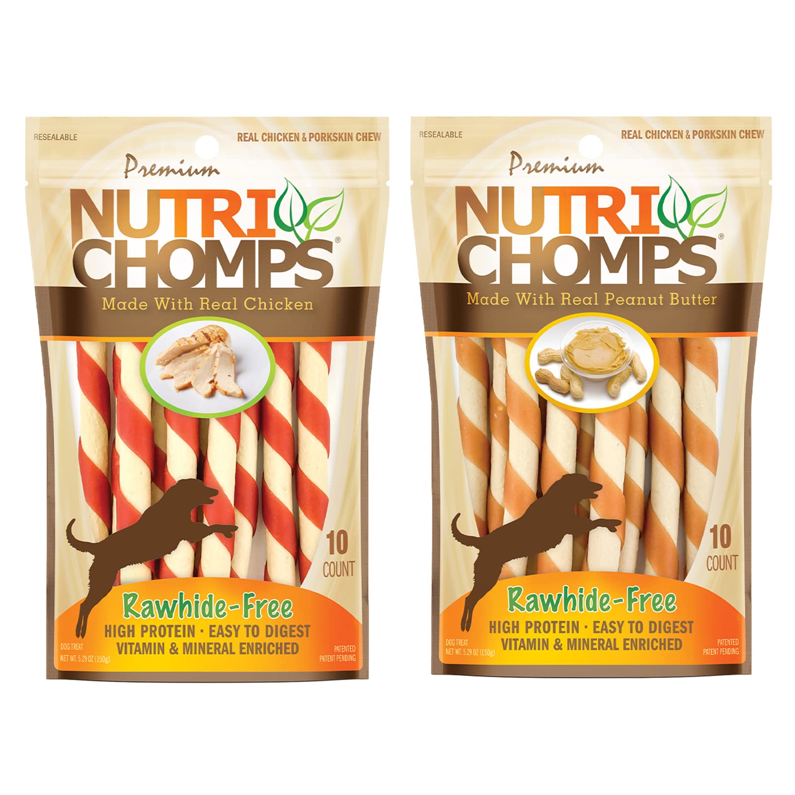NutriChomps Dog Chews 5-inch Twists, Easy to Digest, Rawhide-Free Dog Treats, Real Peanut Butter Flavor & Real Chicken Flavor (N