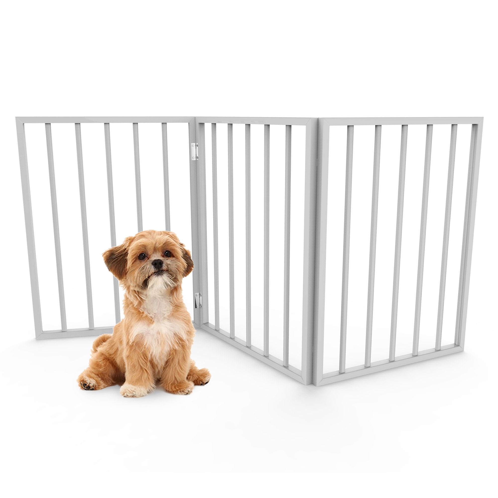 Pet Gate - 3-Panel Indoor Foldable Dog Fence for Stairs, Hallways or Doorways - 54x24-Inch Retractable Wood Freestanding Dog Gat