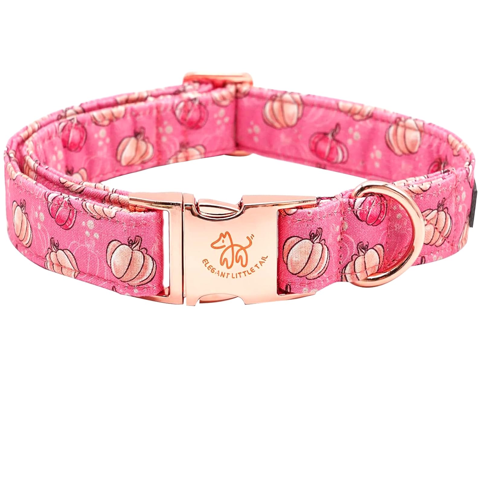 Elegant Little Tail Pumpkin Print Cotton Dog Collar With Metal Buckle For Medium Dogs