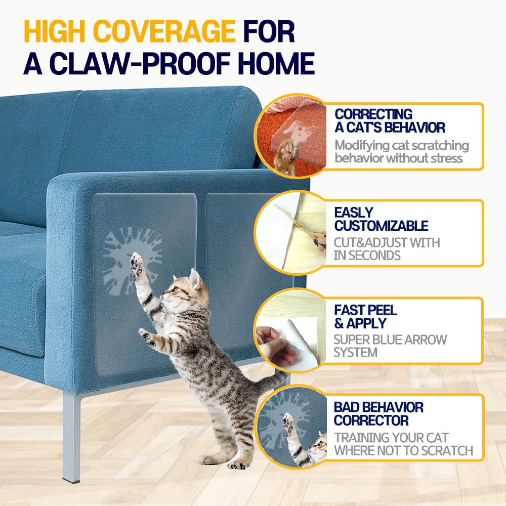 Ha Shi Cat Scratch Protector - Furniture Shield Sheets Or Sticky Tape, Large Coverage, Pet Safe (Double-Sided)