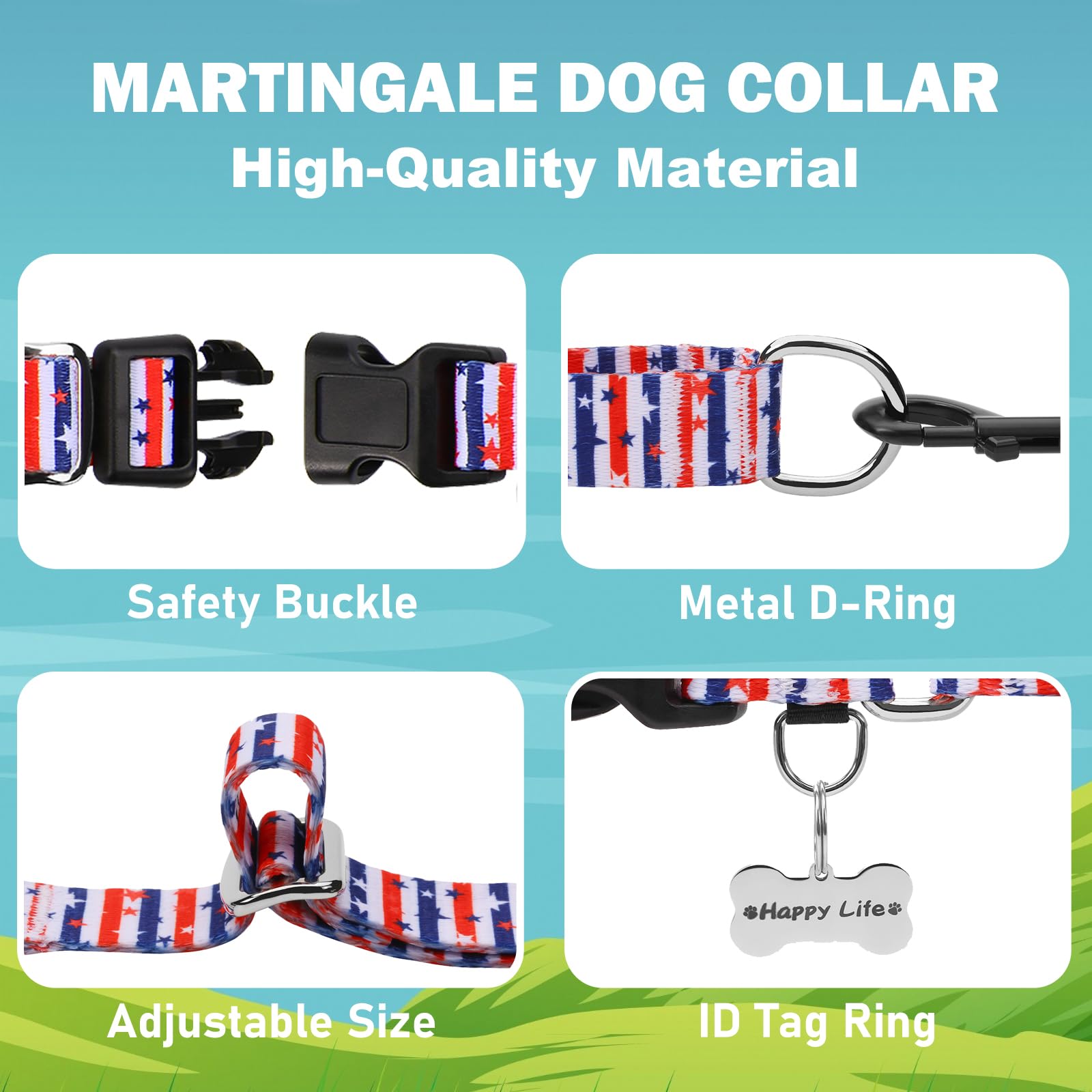 Fidohug American Flag Martingale Collar 4Th Of July Star Holiday Dog Collar With Buckle Adjustable Pet Collars (Red Blue Patriot