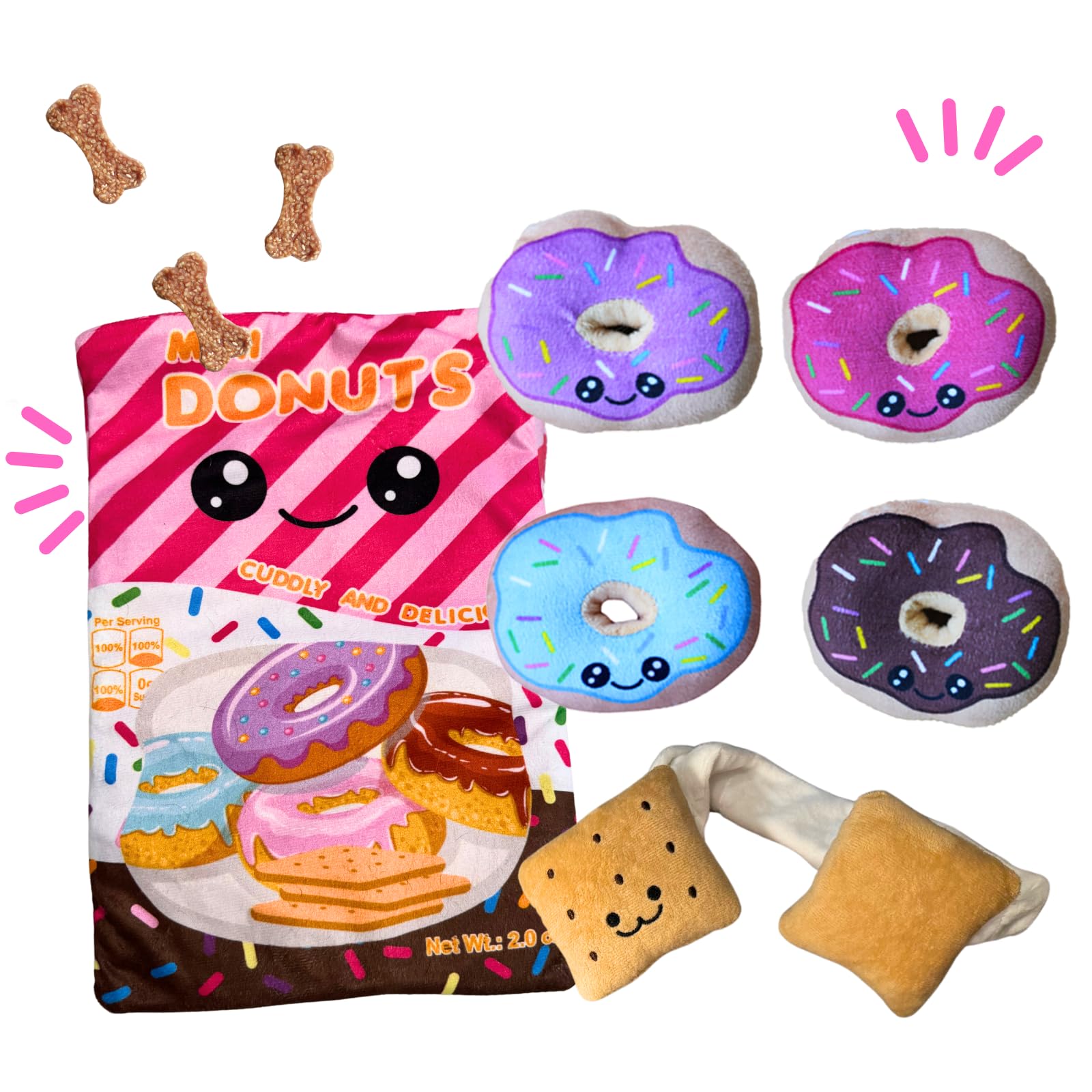 Cece Paw Donut Snuffle Toys, Squeaky Crinkle Interactive Dog Toys, Dog Enrichment Treat Puzzle For Boredom And Mental Stimulatio
