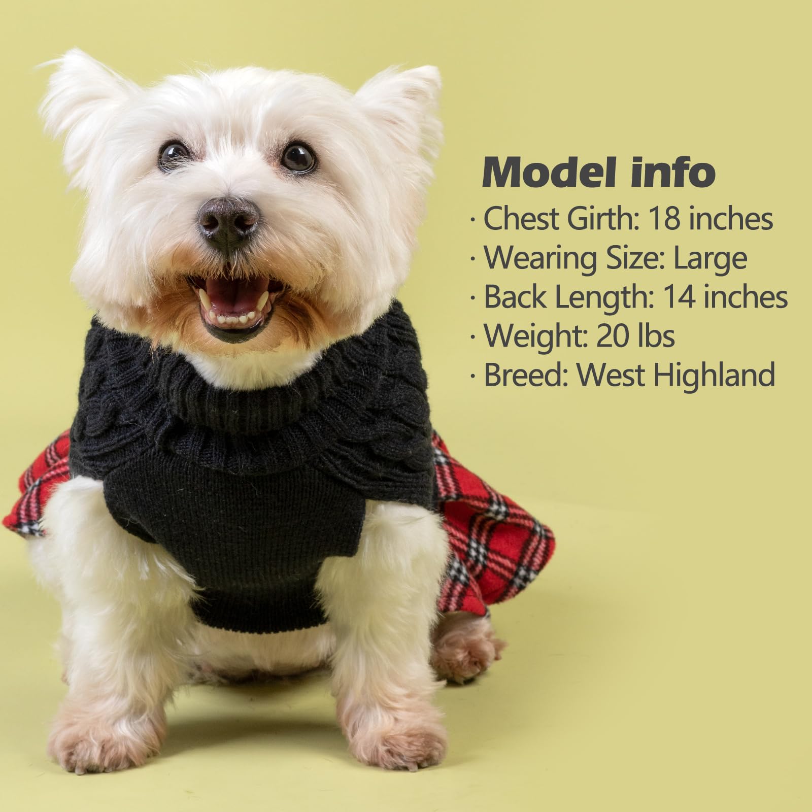 Kyeese Dog Sweater Dress With Leash Hole For Small Dogs With Bowtie Buffalo Check Red Turtleneck Dog Pullover Knitwear Puppy Cat Sweater Black