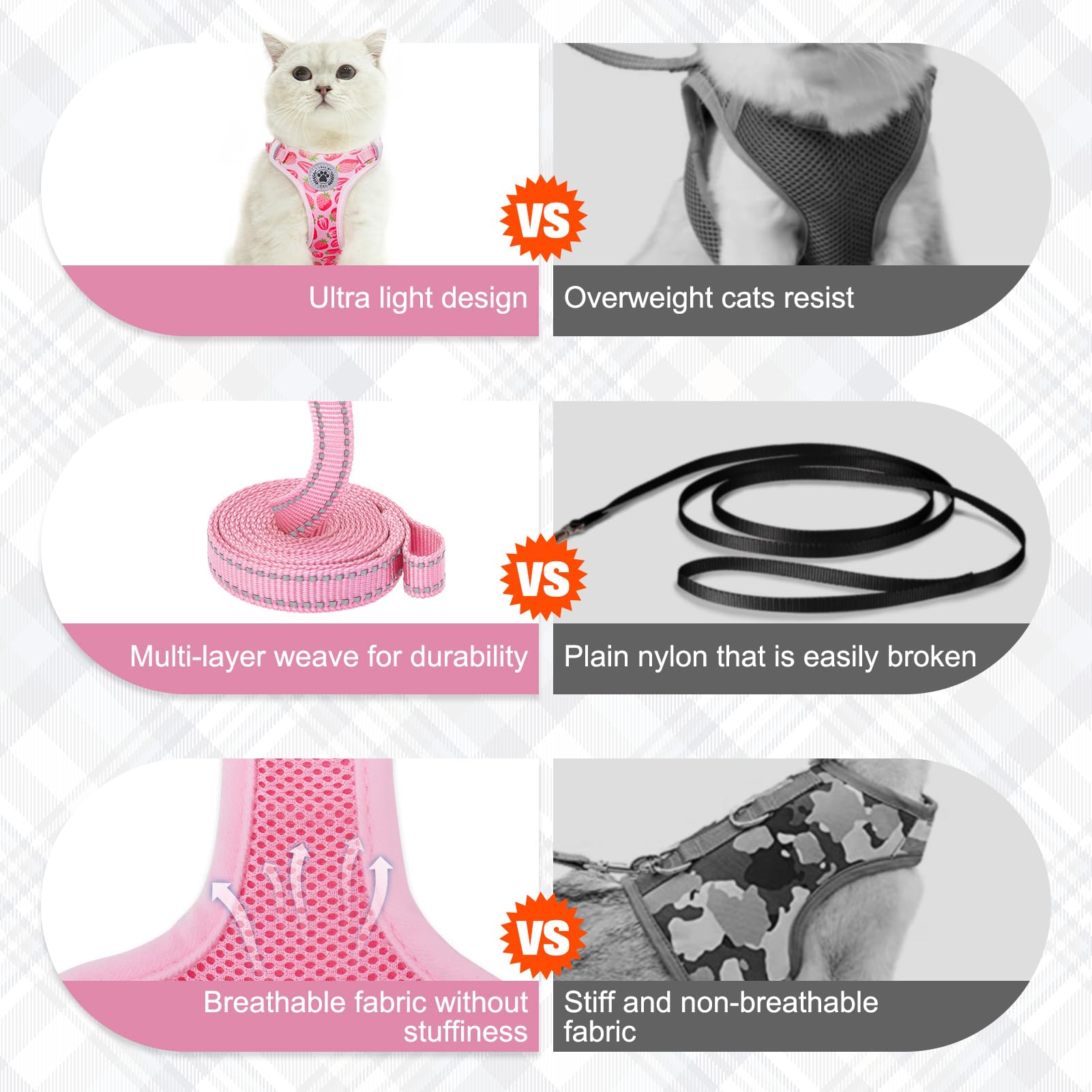 BEAUTYZOO Cat Harness and Leash Set for Walking Escape Proof, Neck Release Adjustable Harness for Kitten Puppy Small Medium Large Cats, Soft Cute Easy Control Small Cat Harness for Cats Boy and Girls -Like New