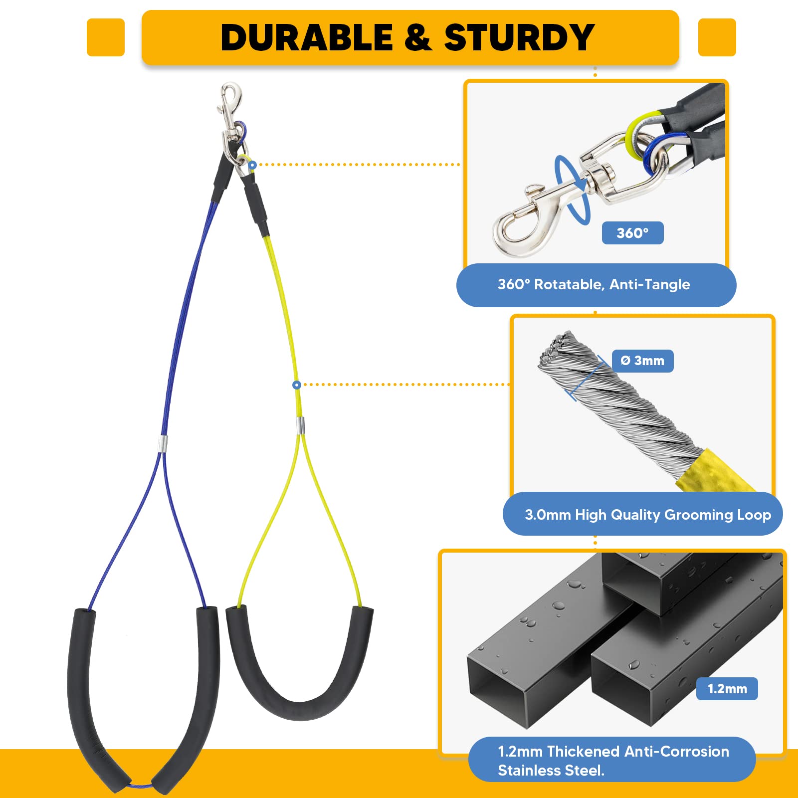 Adjustable Dog Grooming Arms With Anti-Slip Powerful Metal Clamp,Portable Pet Grooming Arm For Table With 1 Loop Noose & Two No