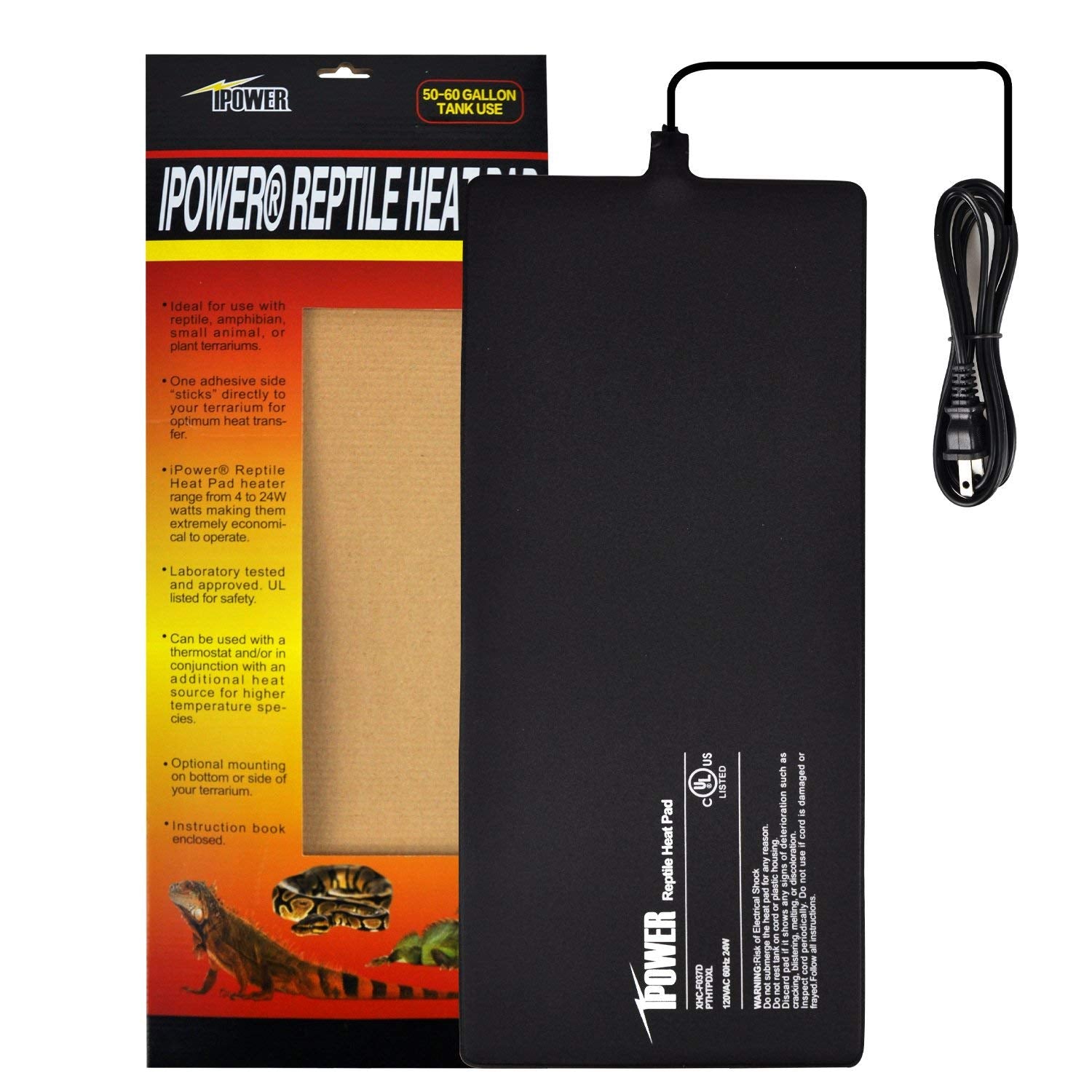 Ipower 2-Pack 8 By 18-Inch Reptile Heating Pad Terrarium Heater Under Tank Heat Mat For Small Animals, Black