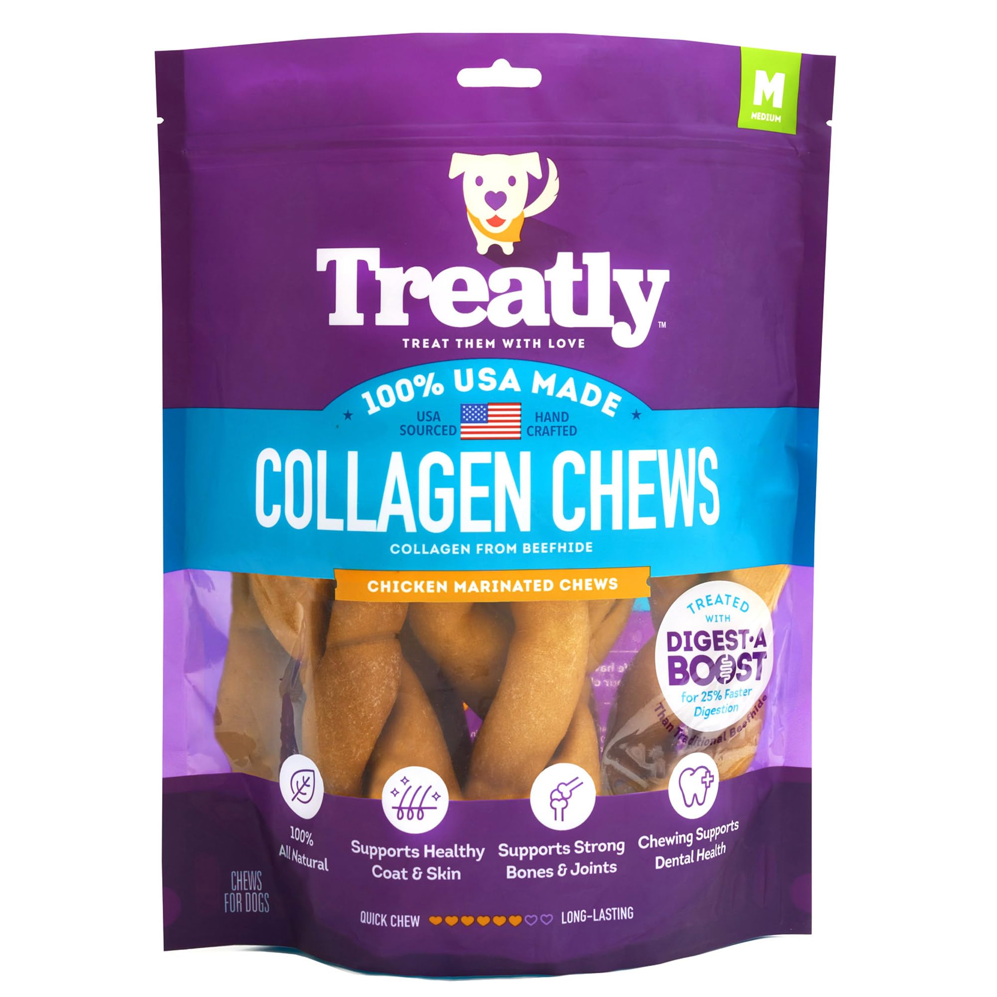 Treatly USA Collagen Twist 6-7 Dog Chew Treats - Chicken Marinade Flavor, 6 Count/1 Pack