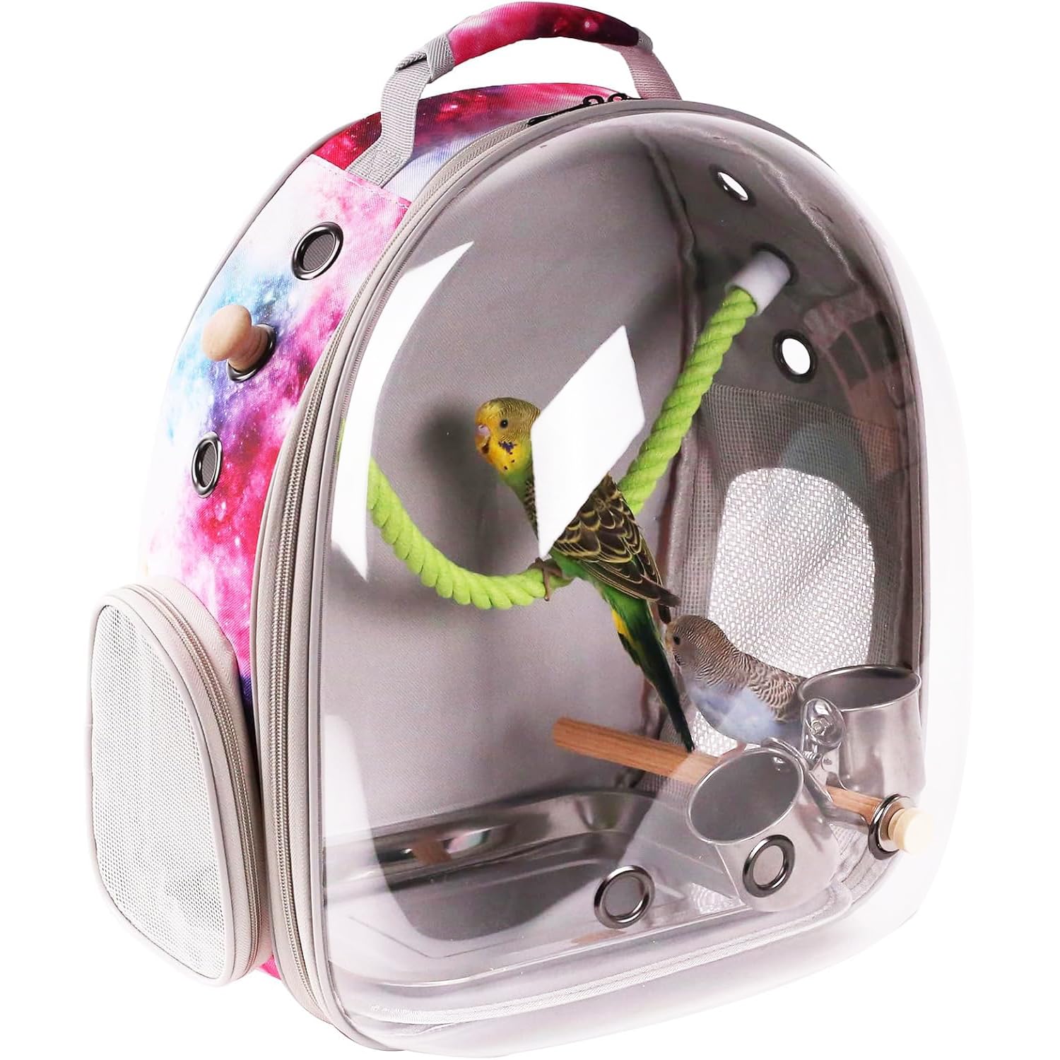 Pimoka Galaxy Pink Bird Backpack Carrier With Perch - Bubble Backpack For Birds Conures, Budgies And Small Parrots Ideal For Vet