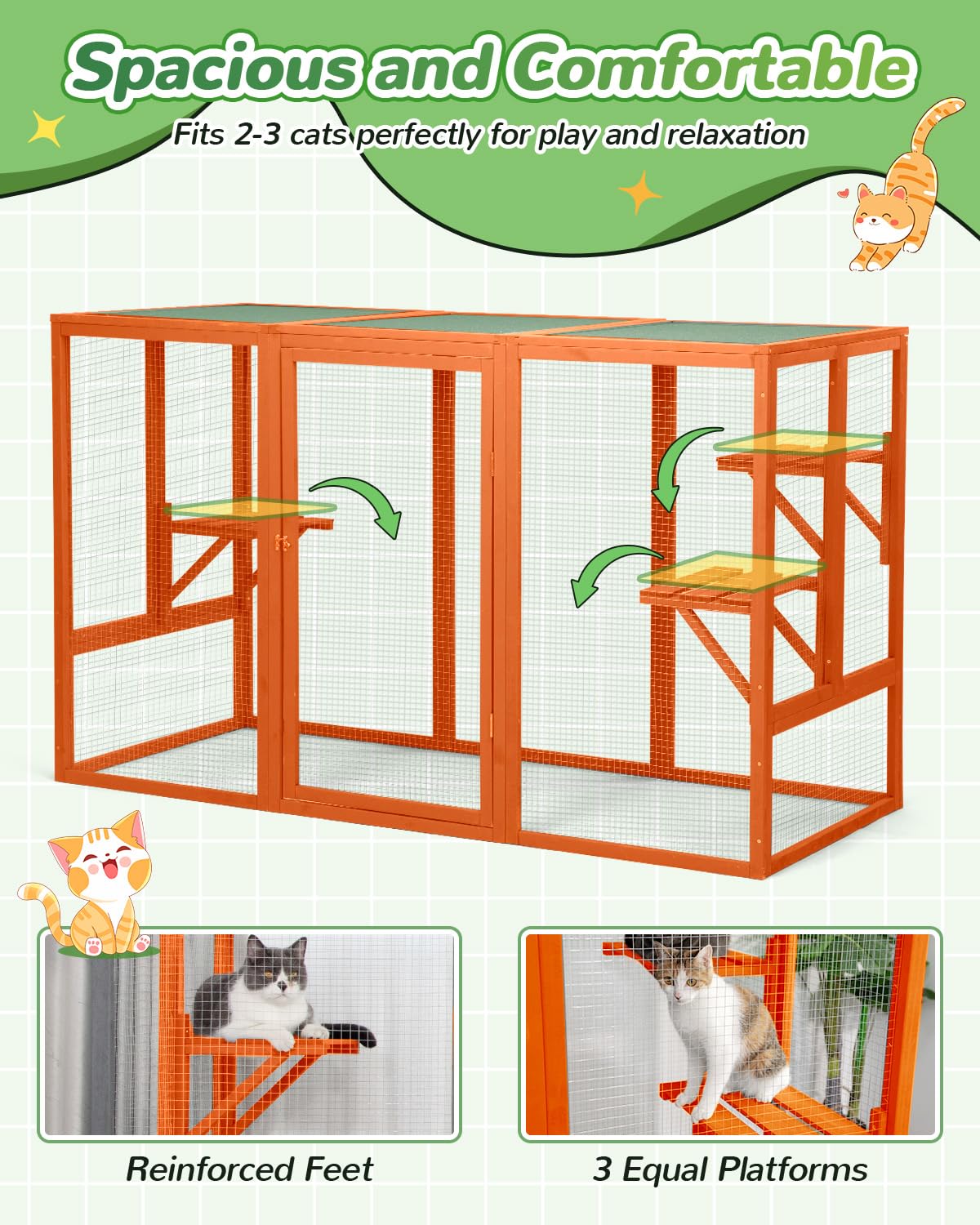 Nyeekoy Catio Outdoor Cat Enclosure,71'' Cat Enclosure Window Access, Wooden Cat Houses & Condo For Outside Cats Patio Weatherpr