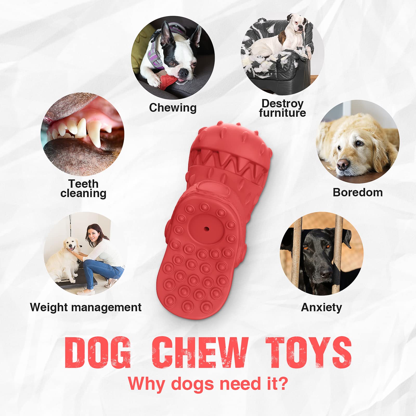 Izetianzhe Indestructible Squeaky Dog Toys For Aggressive Chewers - Tough Heavy Duty Dog Toys (Slipper-Red)