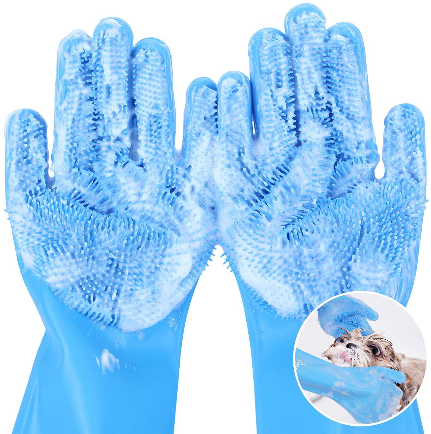 Pecute Heat Resistant Silicone Grooming Gloves With High-Density Teeth And Enhanced Five Finger Design For Bathing And Massaging
