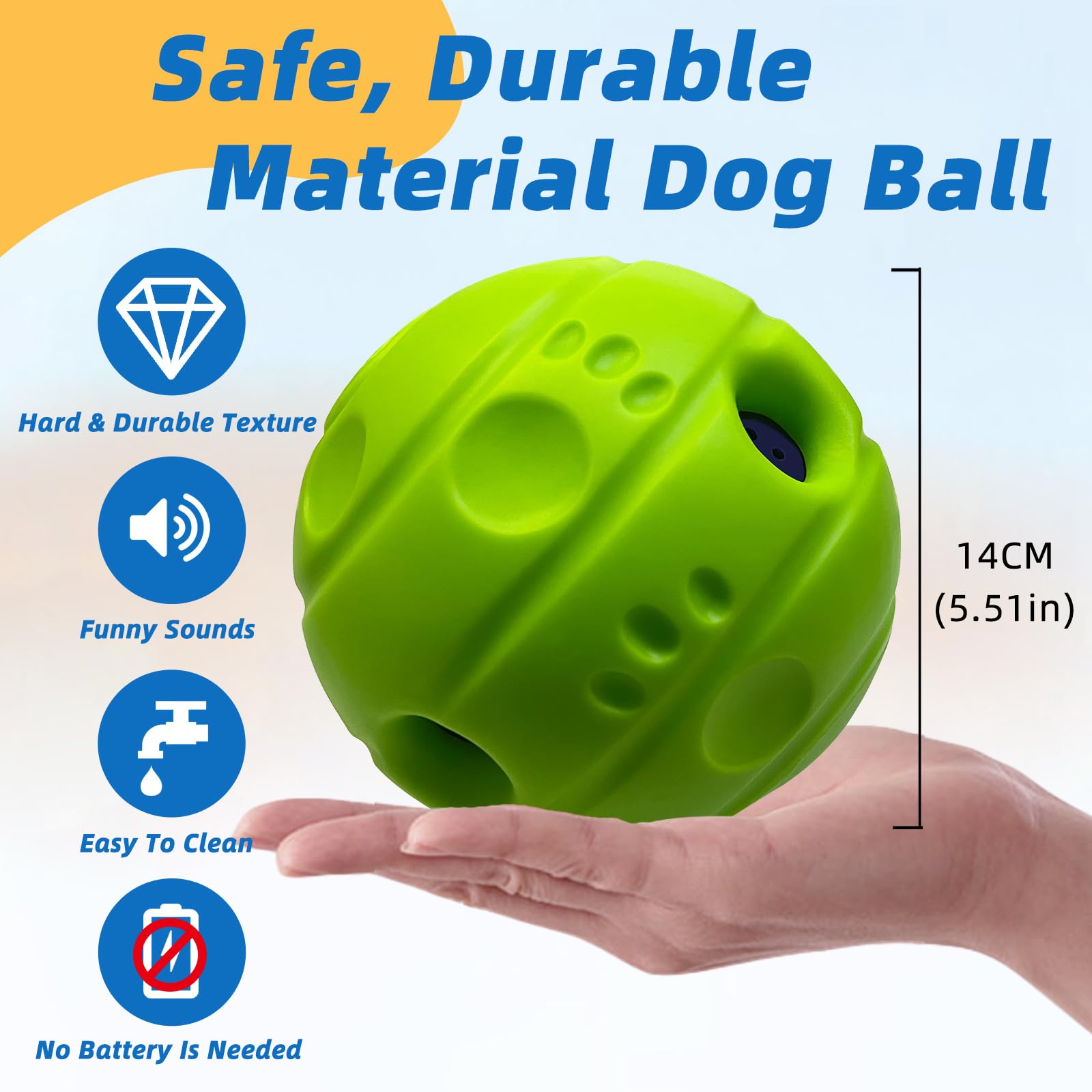 SHAKE AND LAUGH Dog Toys Ball, Interactive Dog Ball, No Paint, Gibbering Sound with Surface Concave Lines, XL, 5.51 in (14 cm)