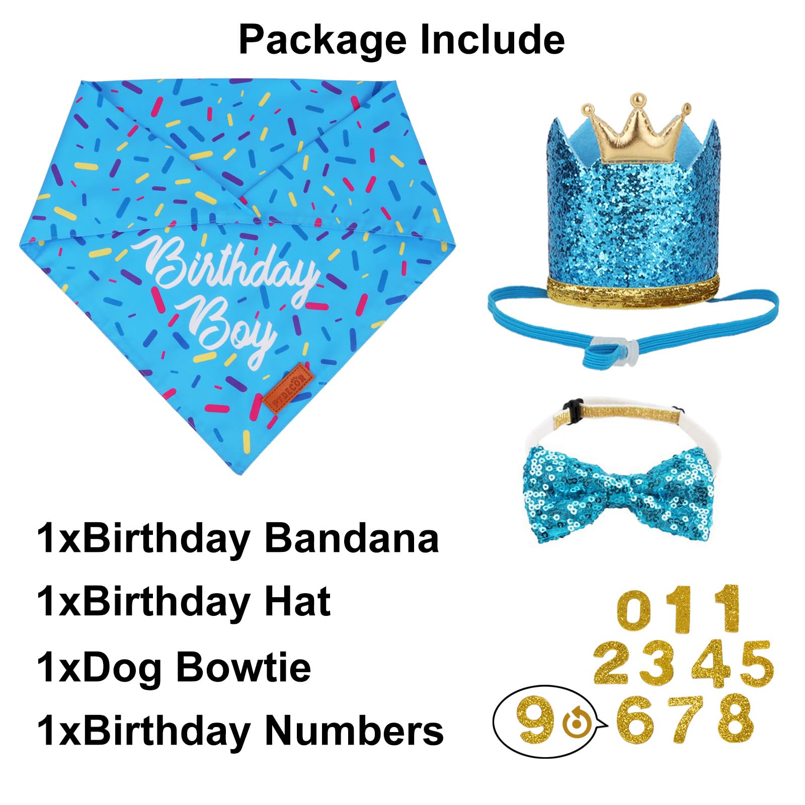 Ptdecor Dog Birthday Party Supplies, Multi Size Birthday Boy Bandana, Blue Crowns Dog Hat Set For Small Pets (Small)