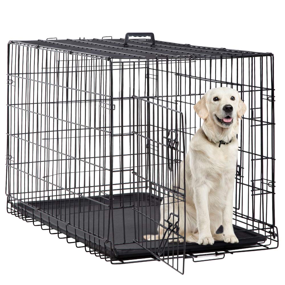 48 42 Inch Large Dog Crate Kennel Metal Wire Indoor/Outdoor Double-Door Folding Dog Cage for Large Medium Puppy Dog Pet Crate wi