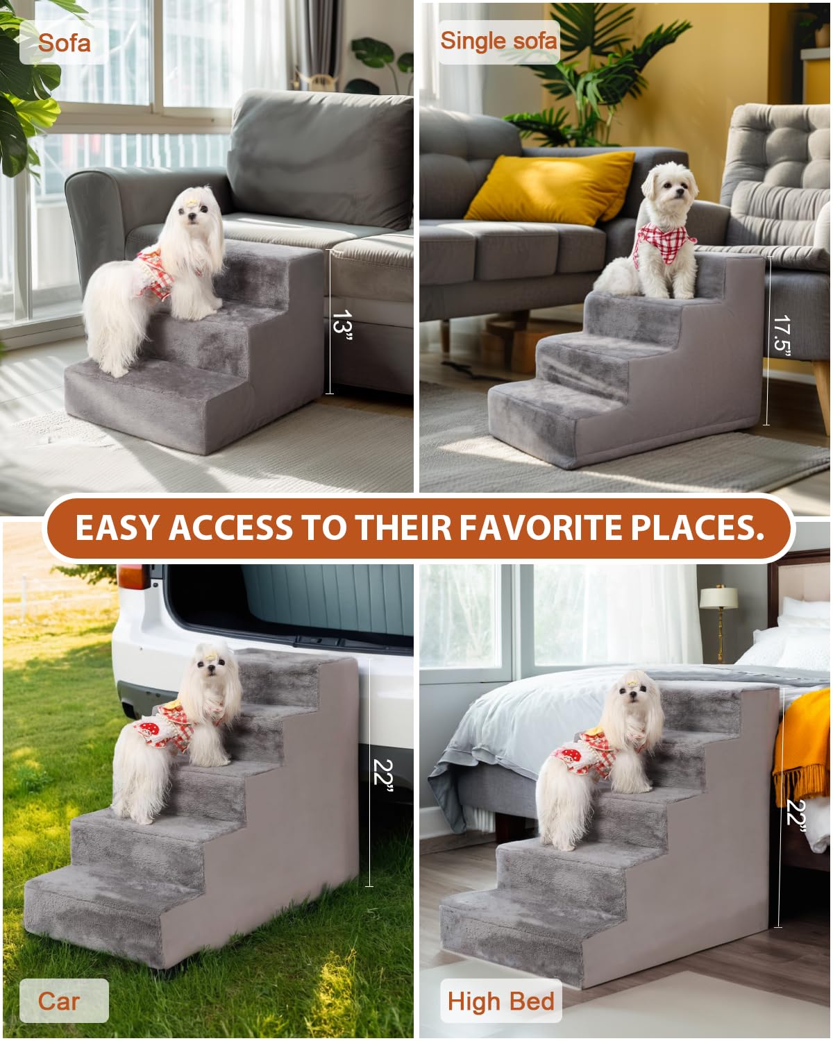 Dog Stairs For Small Dogs,22' 5-Step Pet Stairs For High Beds And Couches,Dog Steps With Non-Slip Bottom And High-Density Foam
