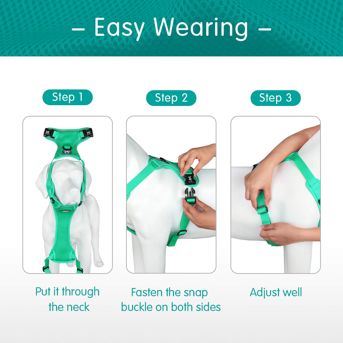 Poypet Reflective Soft Breathable Mesh Dog Harness Choke-Free Double Padded Vest With Adjustable Neck And Chest(Mint Green,Xs)