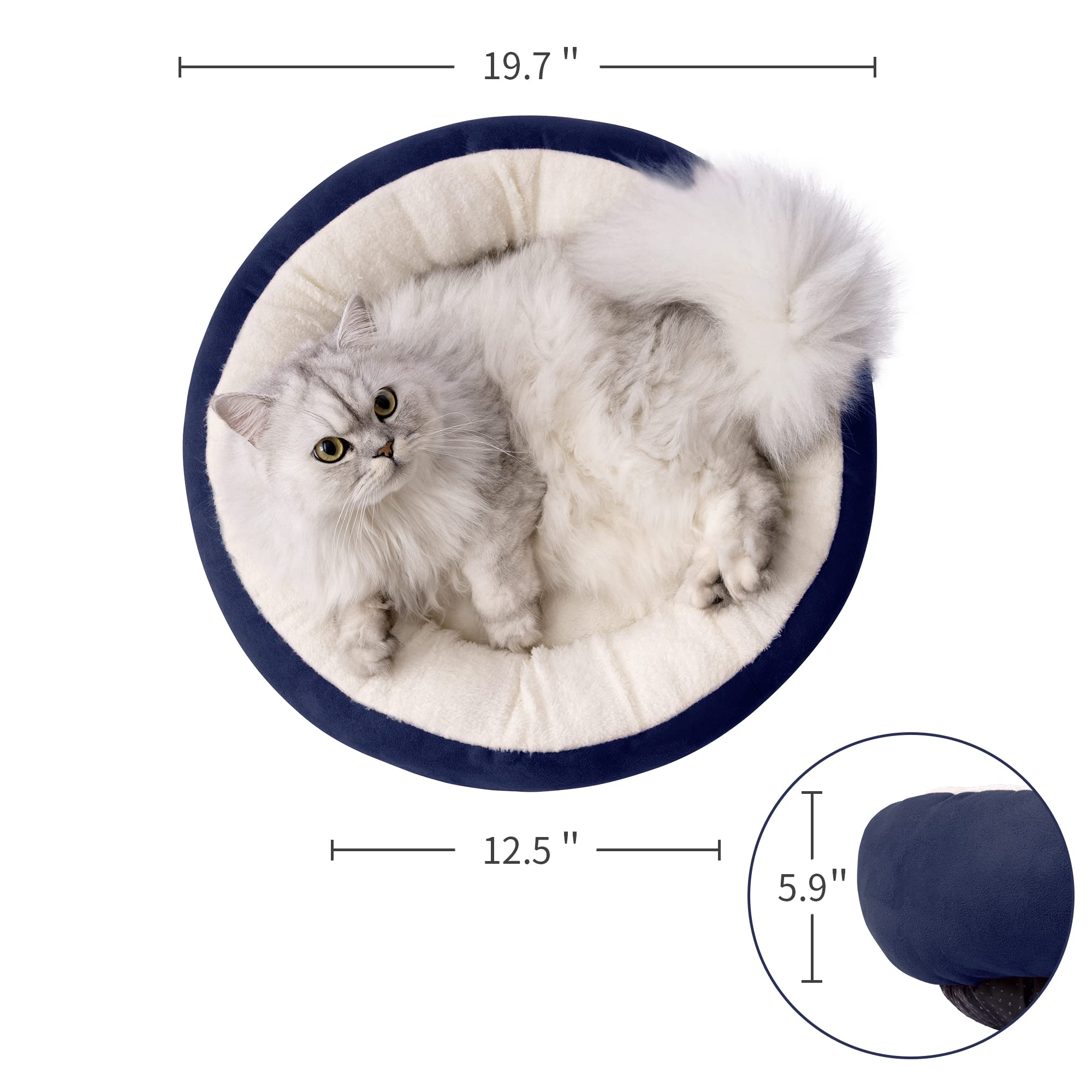 Love's cabin Round Donut Pet Bed - 20in Navy Blue, Microfiber, Anti-Slip & Water-Resistant, Soft & Washable for Cats & Small Dogs