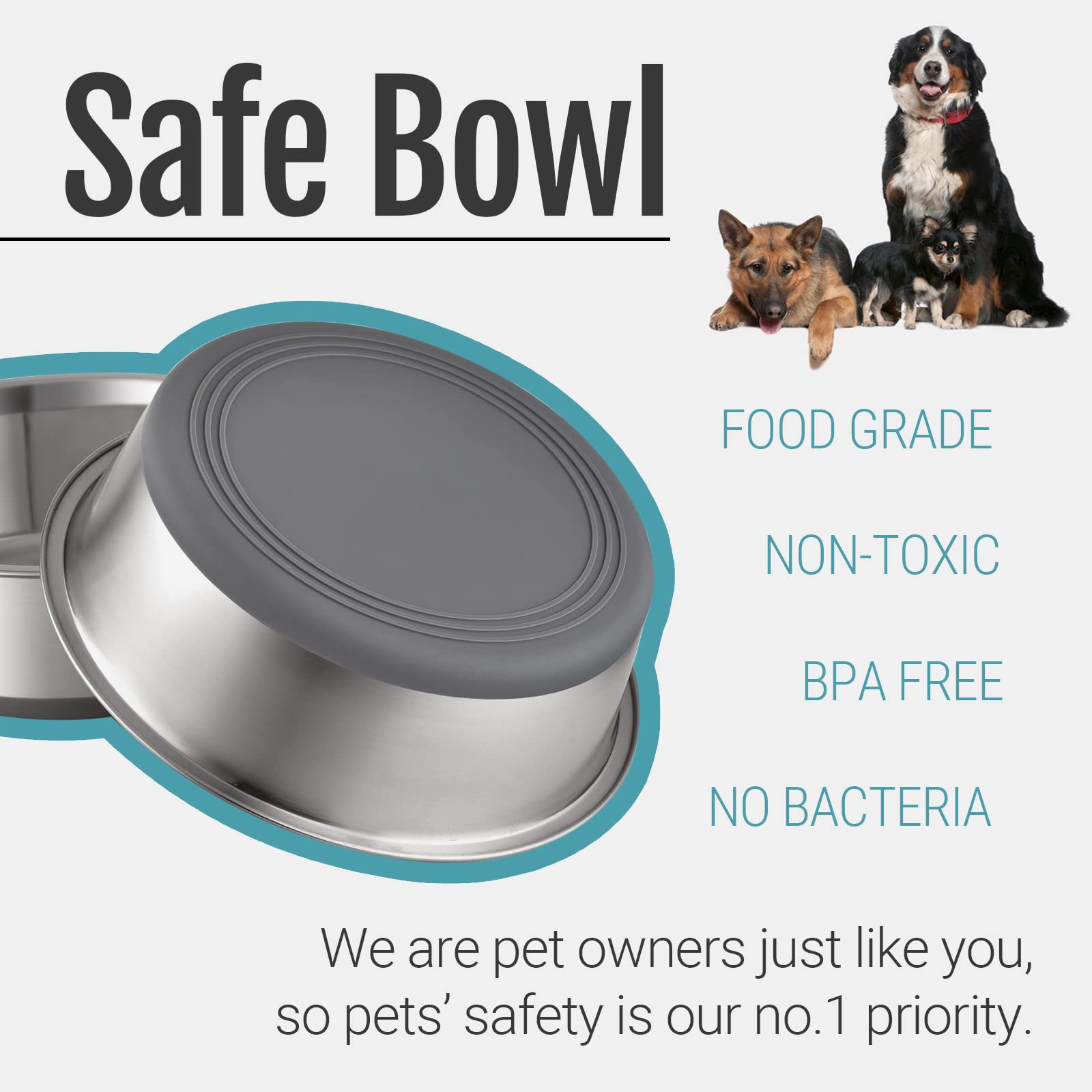 PEGGY11 Stainless Steel Dog Bowls - 7.6 Cup, 2 Pack