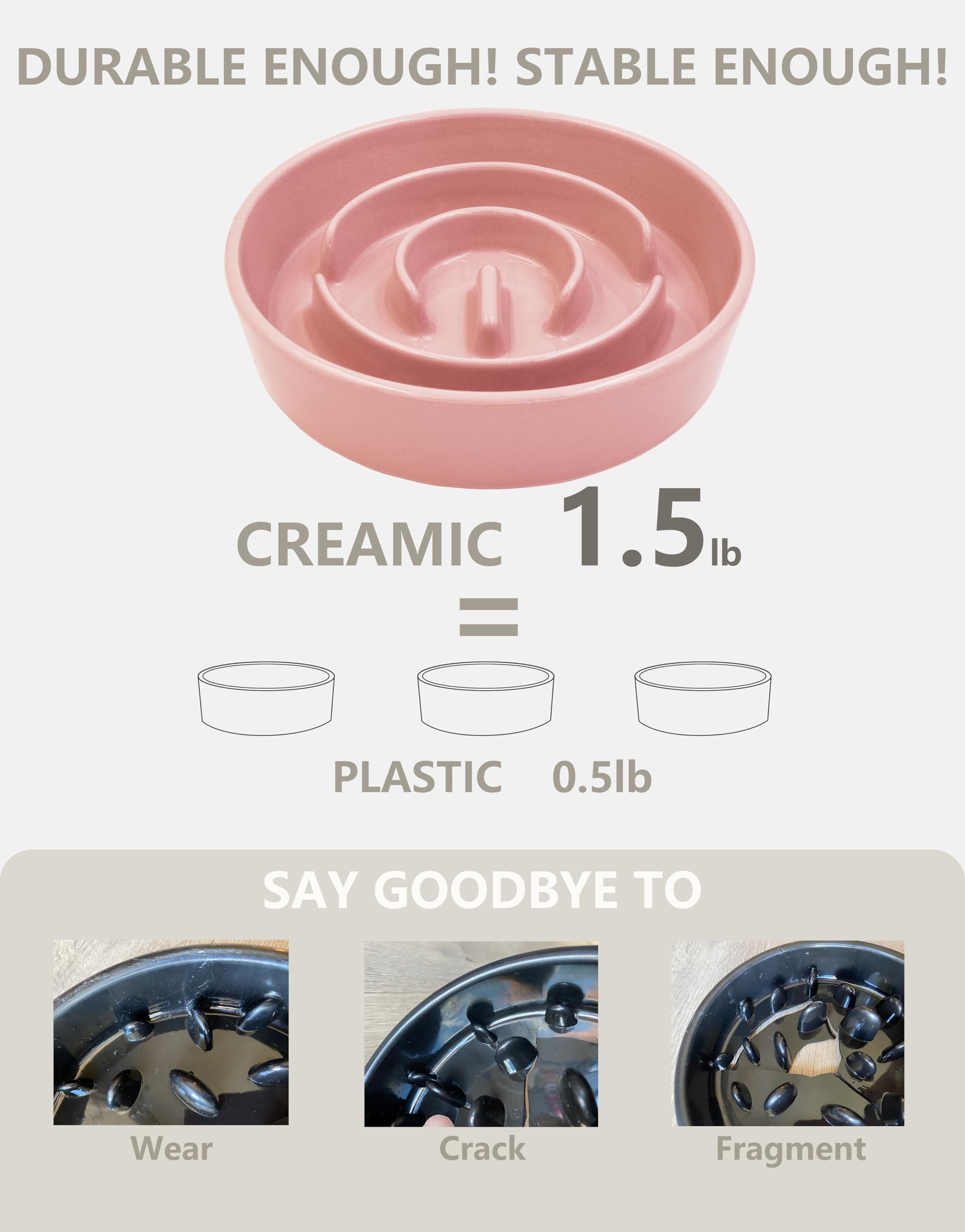 Mopang Ceramic Slow Feeder Dog Bowls, 0.6 Cup Slow Feeder For Small Dogs And Cats, Puzzle Maze Bowl, Prevents Choking, 6In, Pink