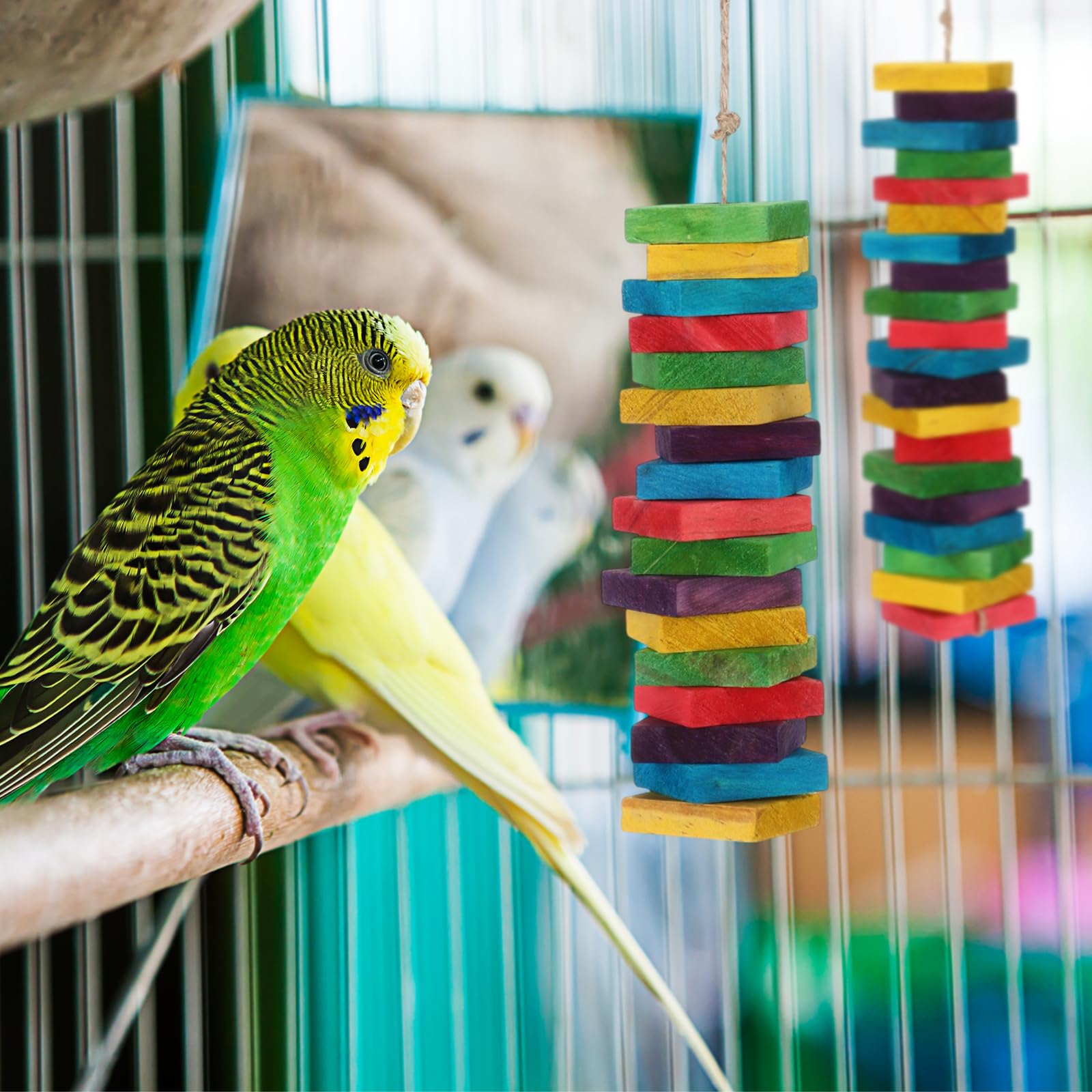 Sumind 80 Pieces Bird Toy Wooden Blocks Parrot Chewing Toys Mini Wood Chips Small Animals Cage Accessories For Diy Playing Chewi