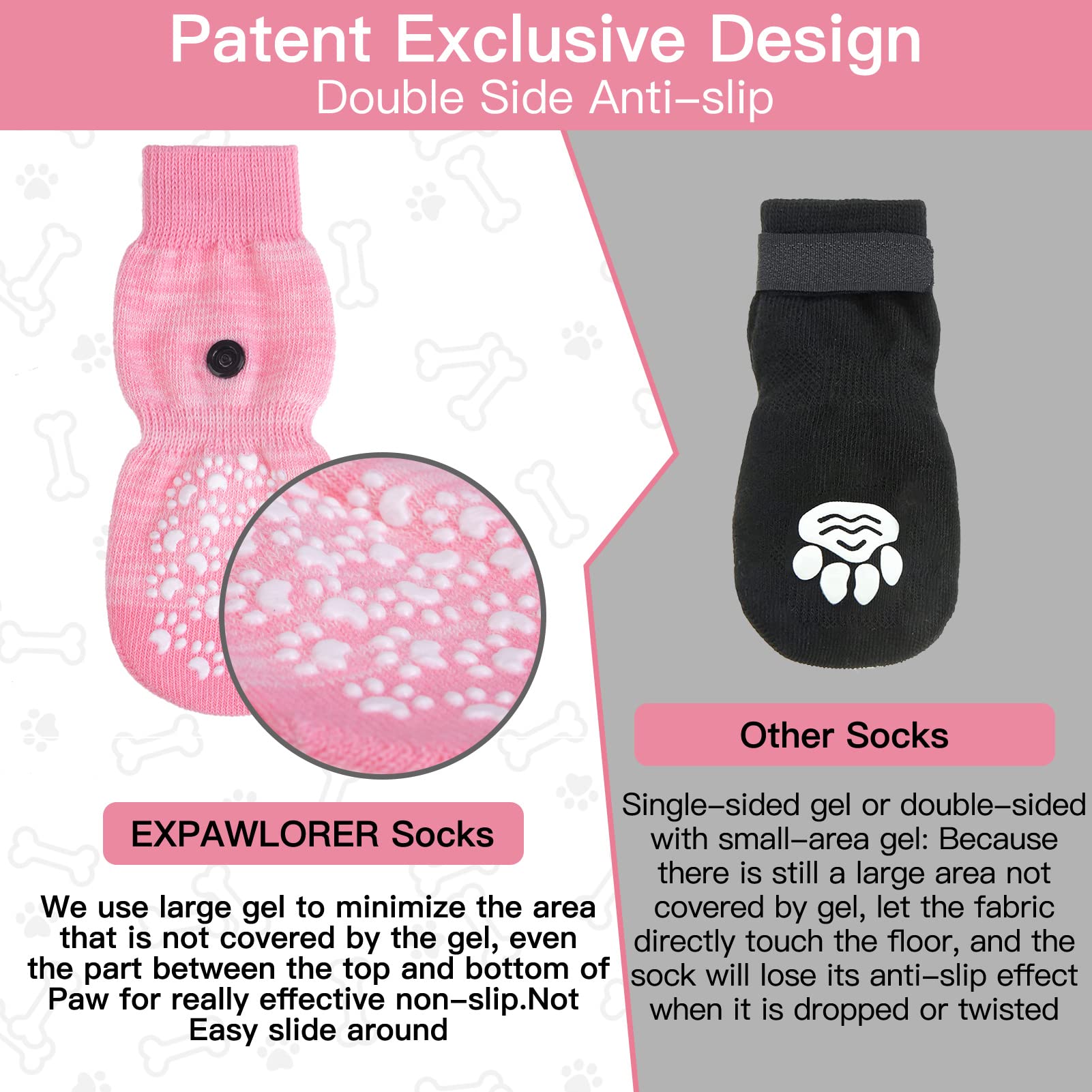Expawlorer Double Side Anti-Slip Dog Socks 2 Pairs - Adjustable Pet Paw Protector With Strap, Traction Control Non-Skid For Indoor On Hardwood Floor Wear, Paw Protection For Puppy Dogs