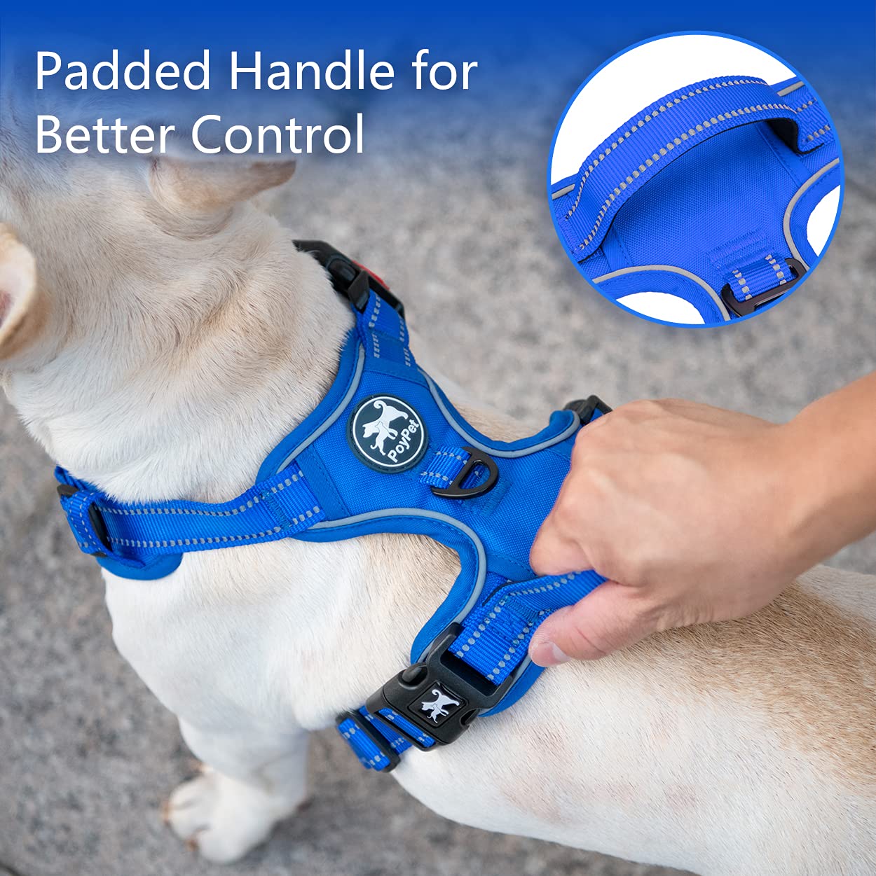Poypet No Pull Dog Harness, No Choke Reflective Dog Vest, Adjustable Pet Harnesses With Easy Control Padded Handle For Small Medium Large Dogs(Royal Blue,Xs)
