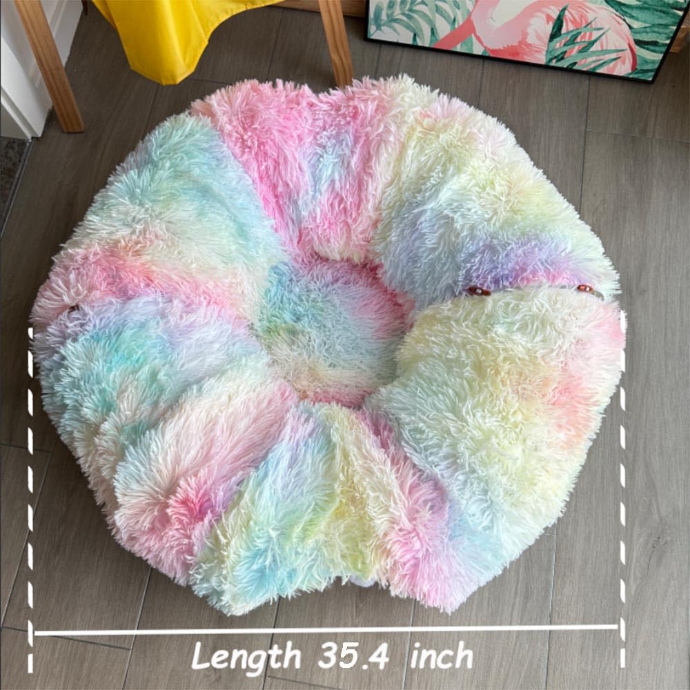 Mabaytir Cat Tunnel Bed for Indoor Cats Colorful Plush, Collapsible PlayTube with Removable Cushion, Sturdy Cat Toy Playhouse, S