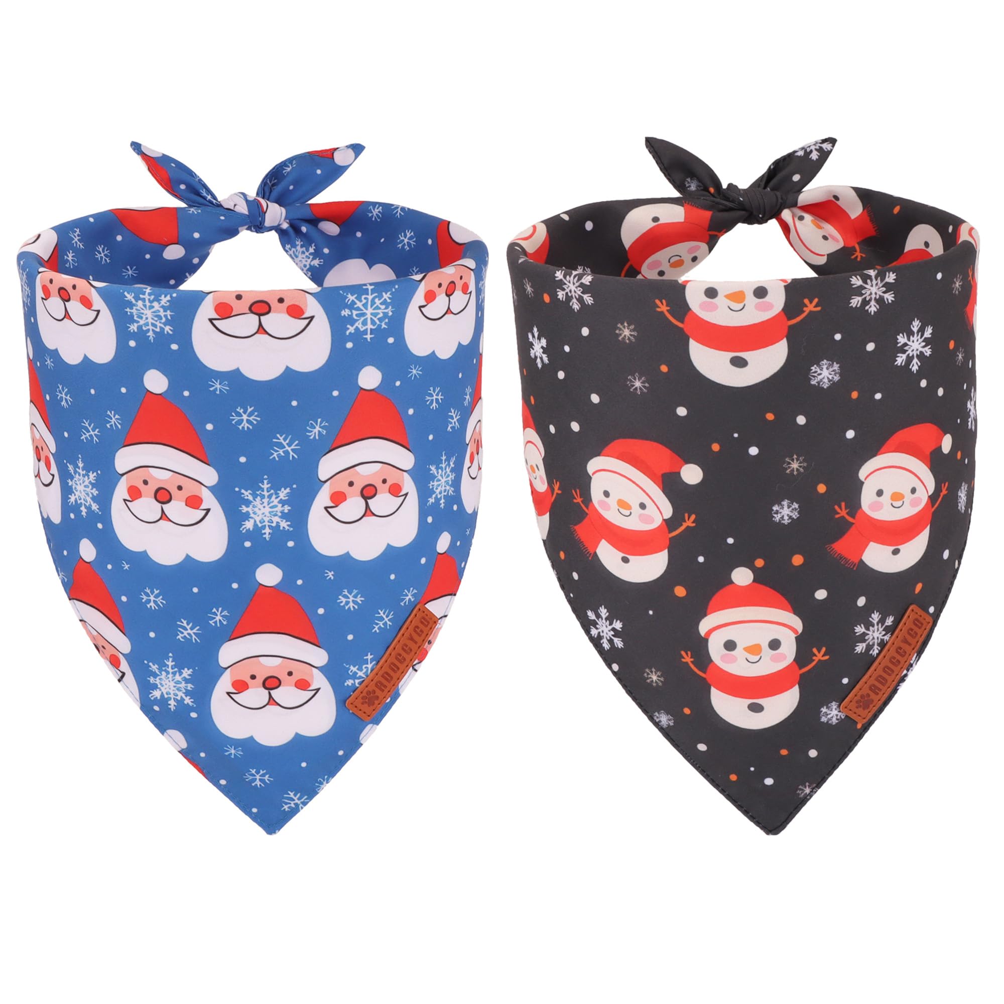 Adoggygo Christmas Dog Bandanas 2 Pack, Reversible Triangle Santa Snowman Pet Xmas Scarf, Adjustable Fit Christmas Bandanas For 