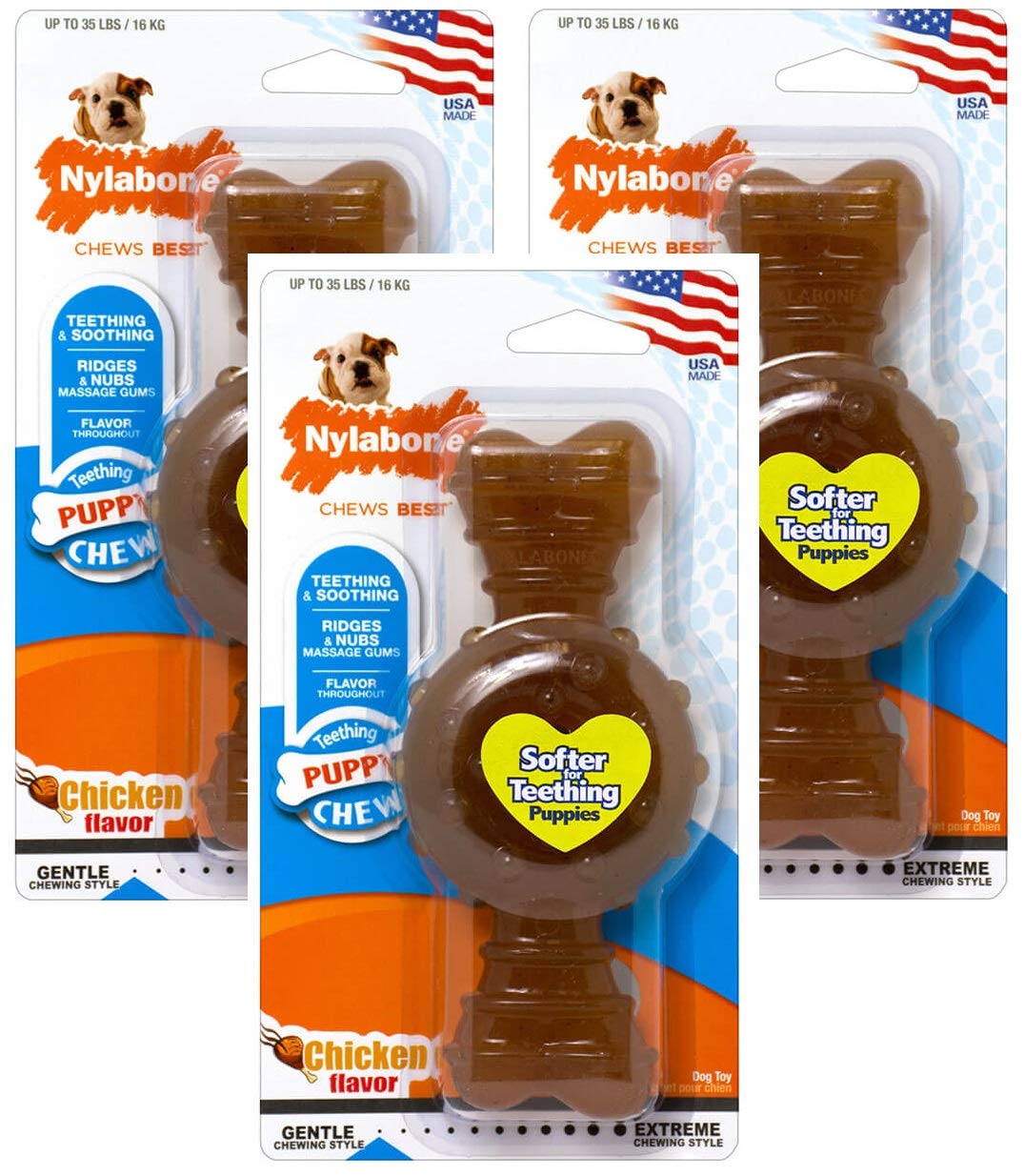 Nylabone 3 Pack of Puppy Teething Ring Bone, Chicken Flavor, Wolf Size/Up to 35 lbs.