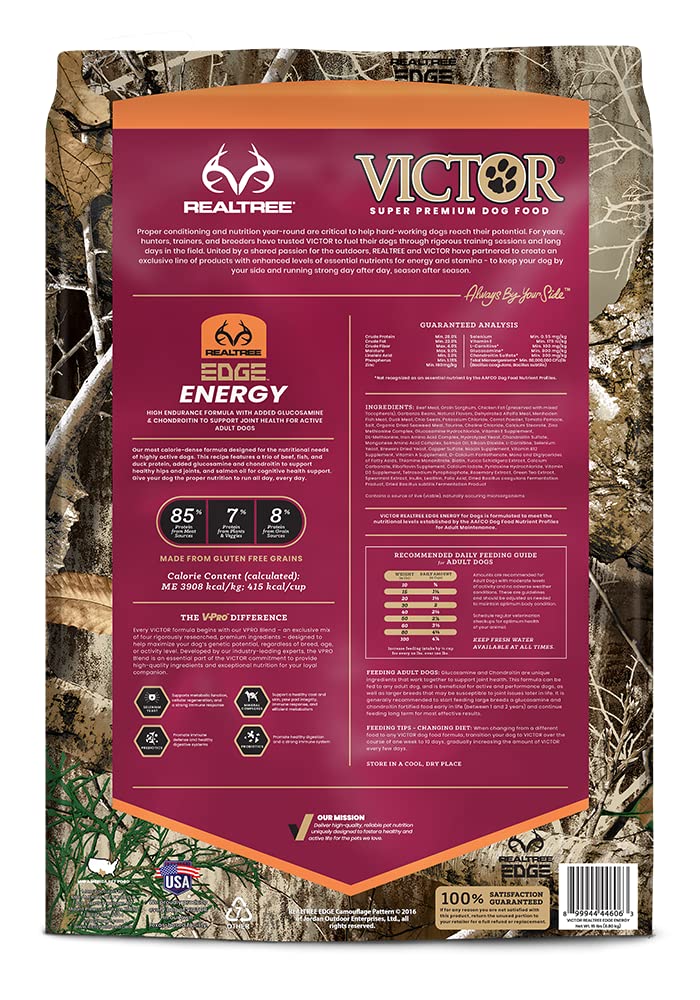 Victor Super Premium Dog Food - Realtree Edge Energy Dry Dog Food for Highly Active Dogs - Gluten Free Dog Food with Glucosamine