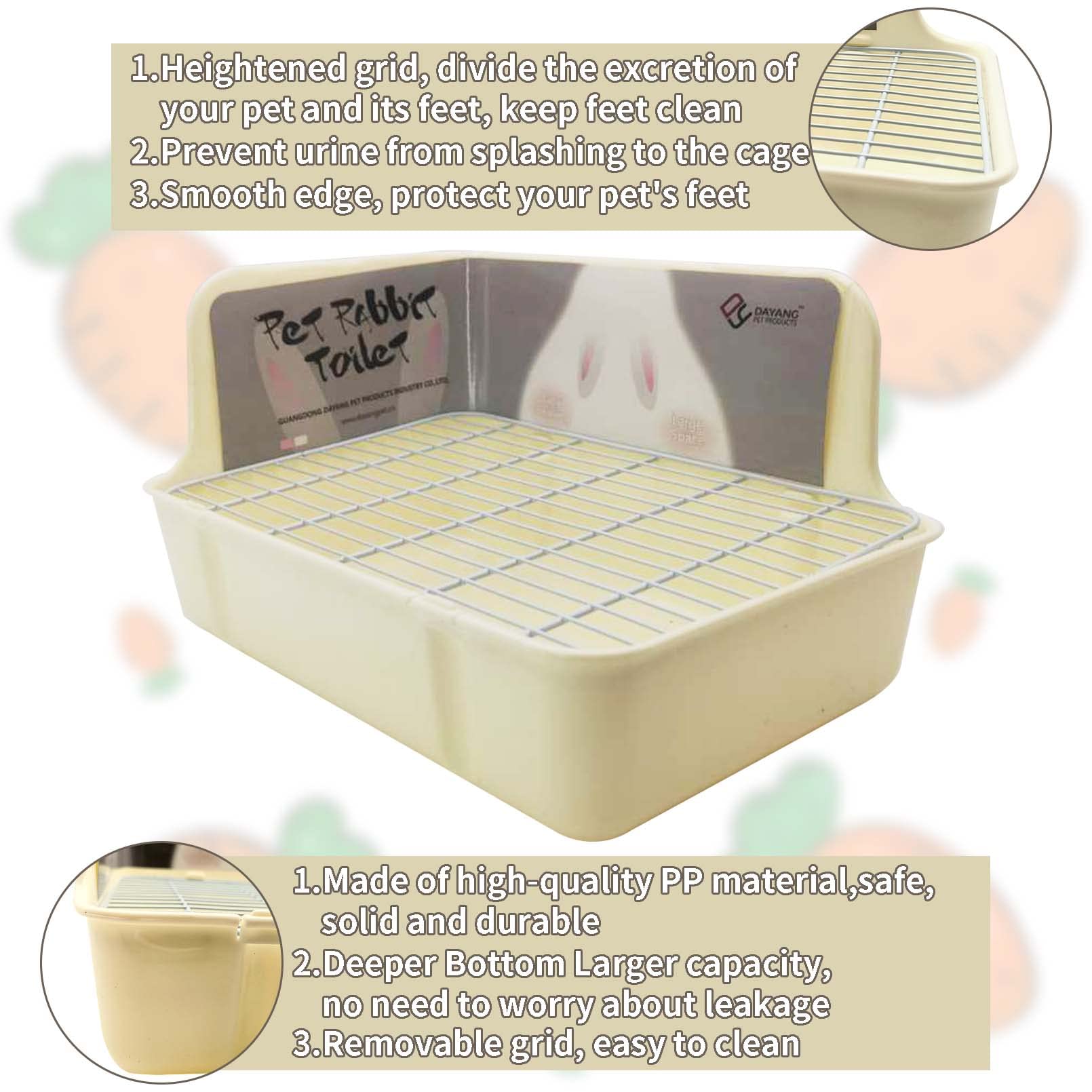 Tfwadmx Rabbit Litter Box Bunny Corner Litter Pan Pet Bedding Litter Box With Grate Small Animal Toilet Potty Trainer For Rabbit Bunny Chinchilla Guinea Pig Ferret (White)