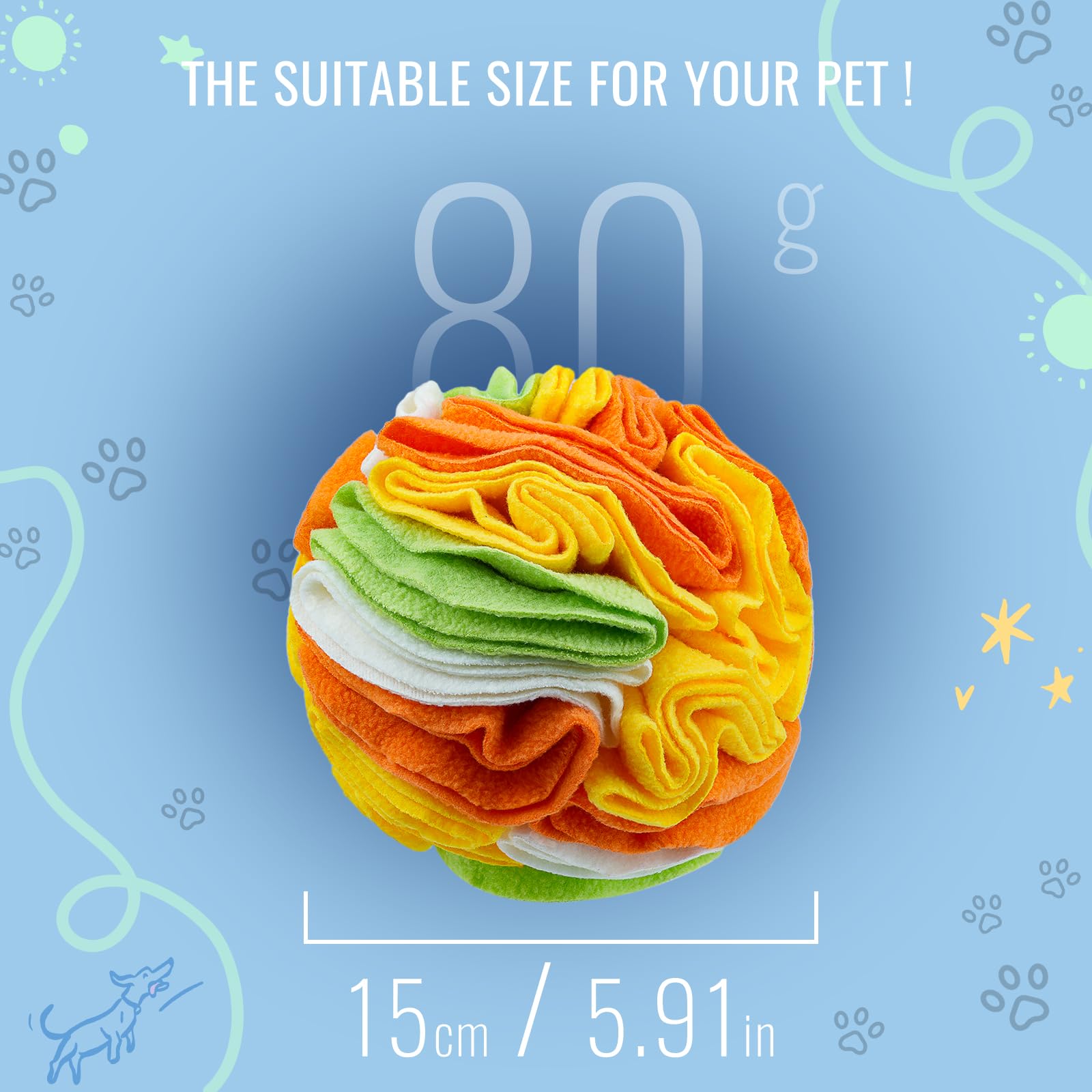 Larimuer Pet Snuffle Ball - Puzzle Sniffing Interactive Dog Toys For Blind Dogs Training, Stress Relief & Enrichment (15Cm, Trop