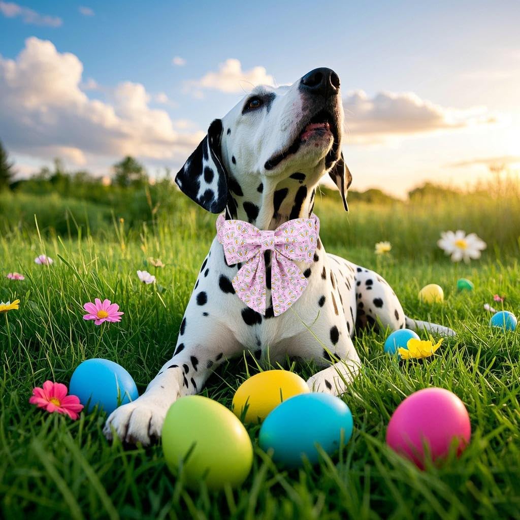 Maca Bates Easter Day Dog Collar With Bow Bowtie Bunny Paws Dogs Sailor Bow Tie Collars Breakaway Soft Cute Adjustable Pink Eggs