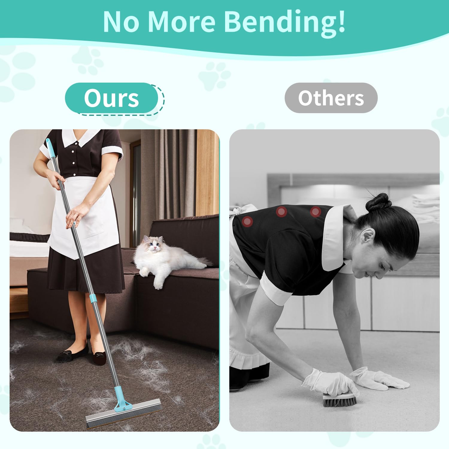 neatevday 2 in 1 Carpet Rake for Pet Hair Removal with 54'' Adjustable Handle, Reusable Pet Hair Removal Broom, Multi-Functional