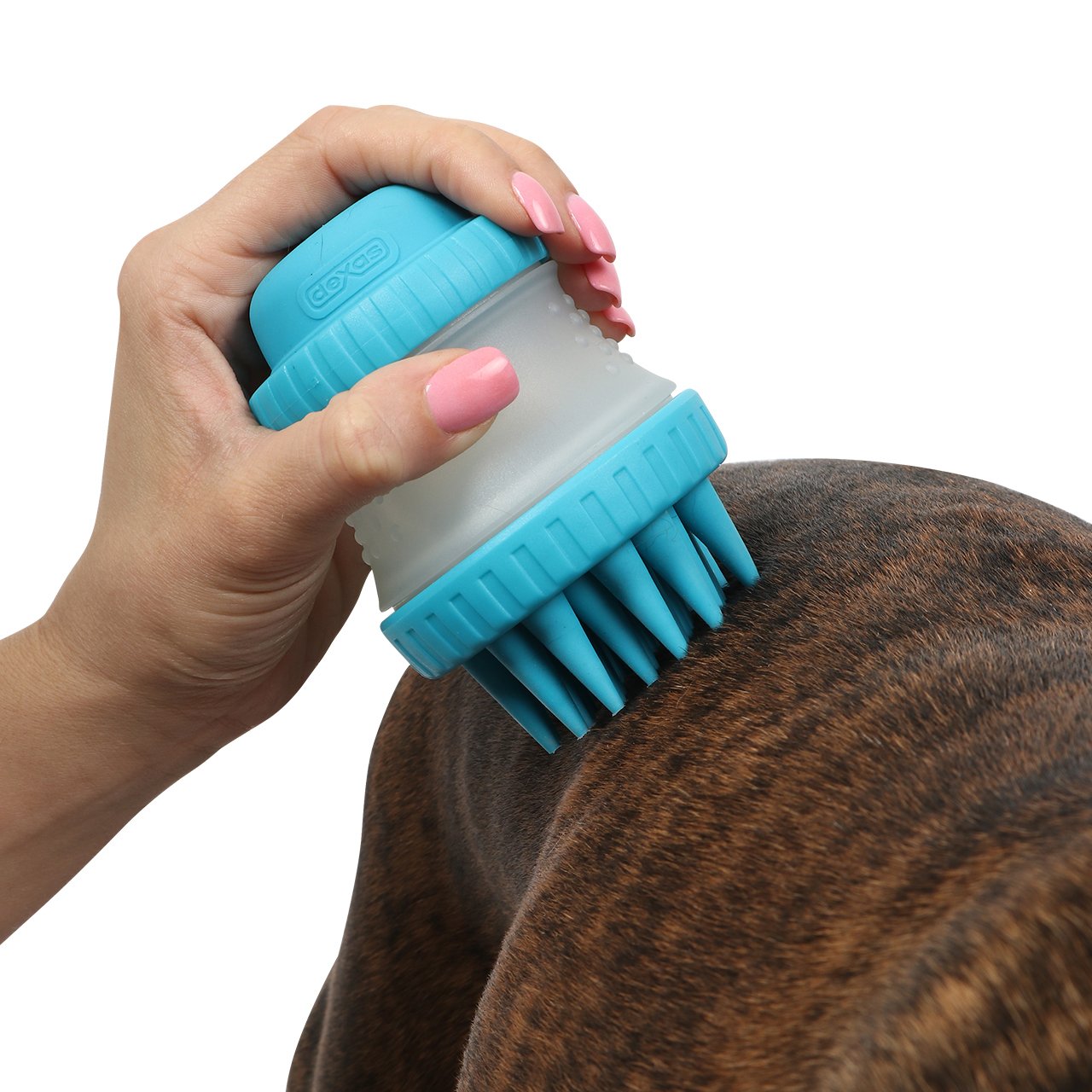 Dexas Scrubbuster Silicone Dog Washing Brush With Built-In Shampoo Reservoir, Pink
