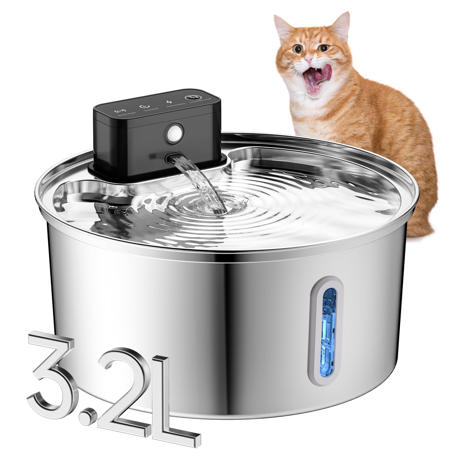 Wireless Cat Water Fountain, Stainless Steel Cordless Cat Fountain, 108Oz/3.2L Automatic Pet Water Fountain, 4000Mah Battery Ope