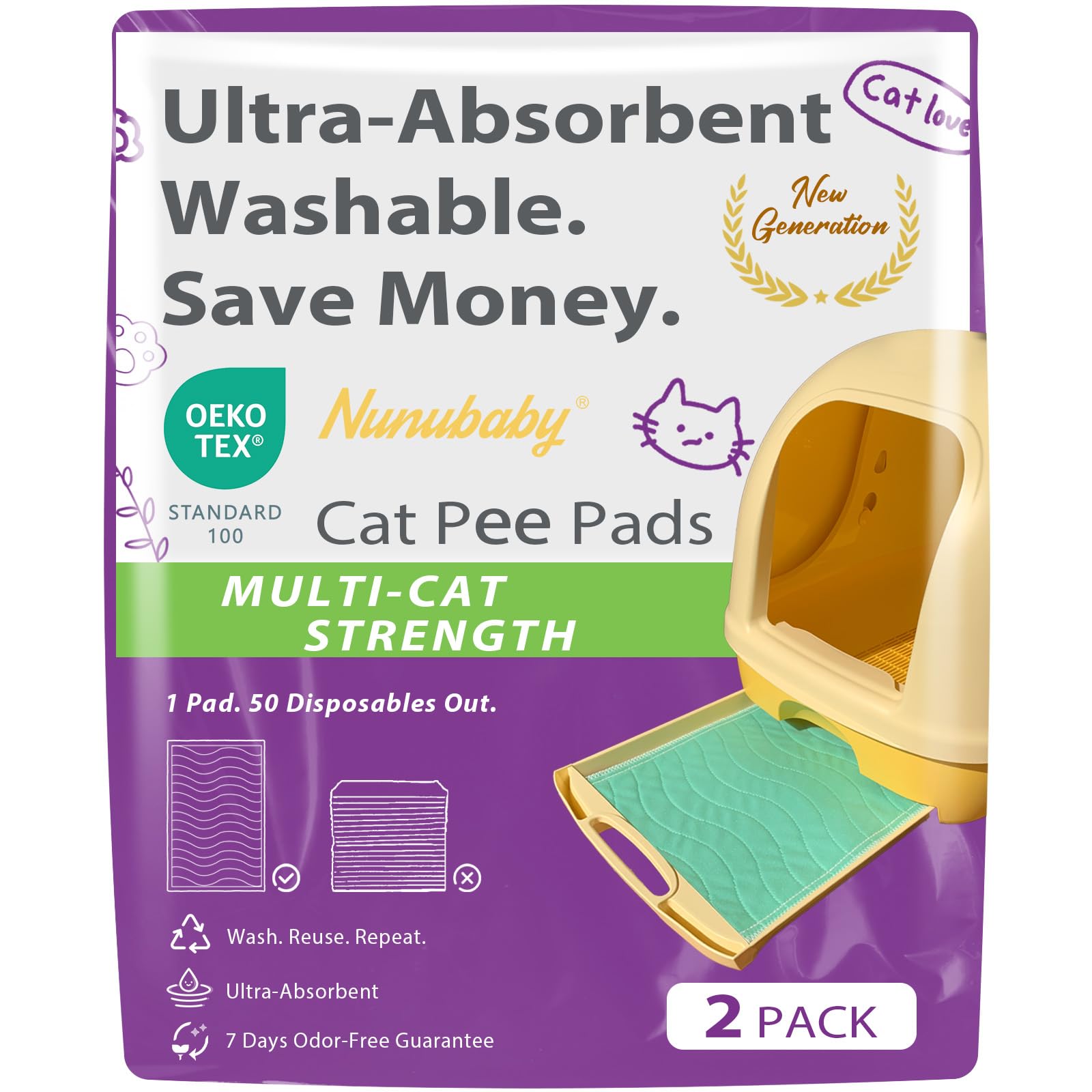 Cat Litter Pads, Machine Washable And Reusable Cat Pads For Litter Box, Super Absorbent Cat Pee Pads For Litter Box, 16.9''X11.4