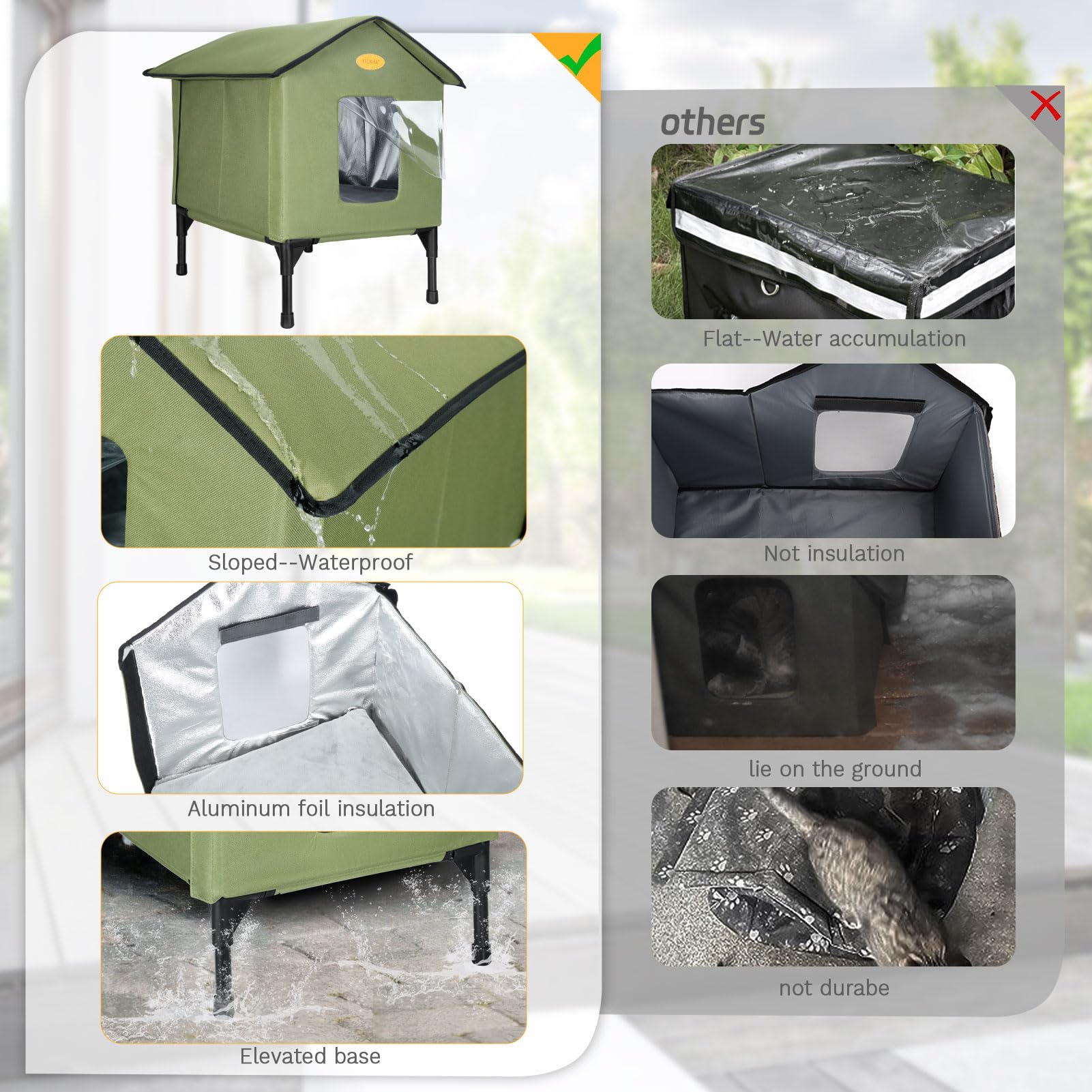 Heated Cat House For Outside In Winter, Elevated Waterproof Insulated Cat Houses For Outdoor Cats, Heated Feral Cat Shelter For